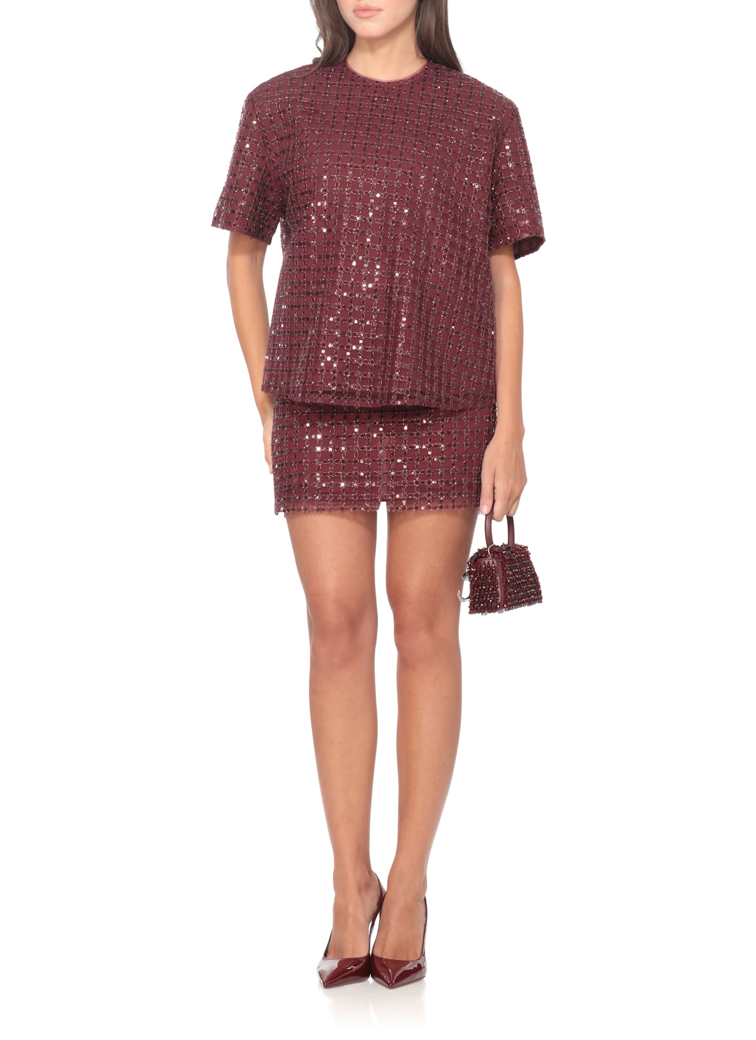 Rotate Birger Christensen Rotate Top With Paillettes In Burgundy