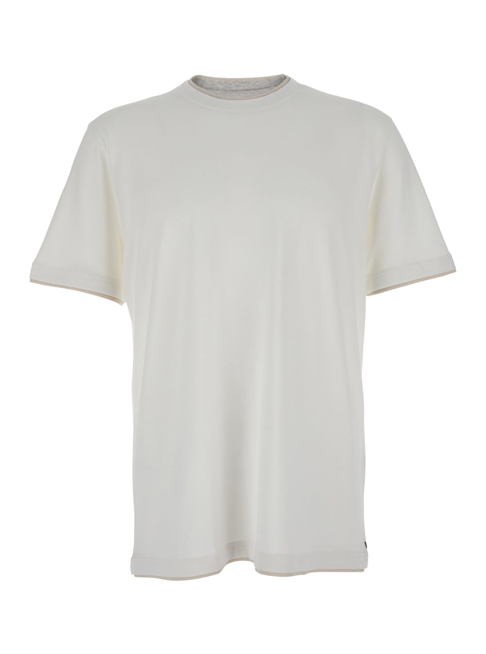 White Crewneck T-shirt With Layered Collar In Cotton Man
