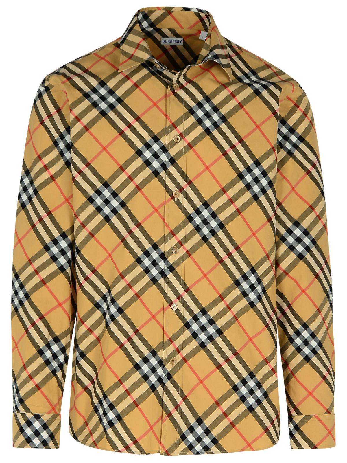 Shop Burberry Check Beige Cotton Shirt