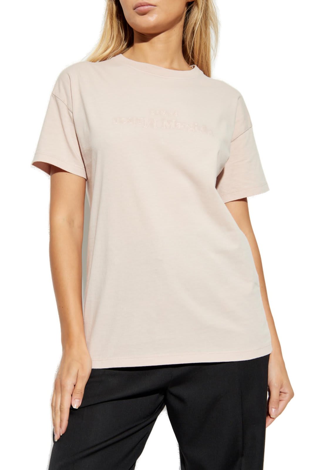 Shop Maison Margiela Logo-embroidered Crewneck T-shirt In Beige