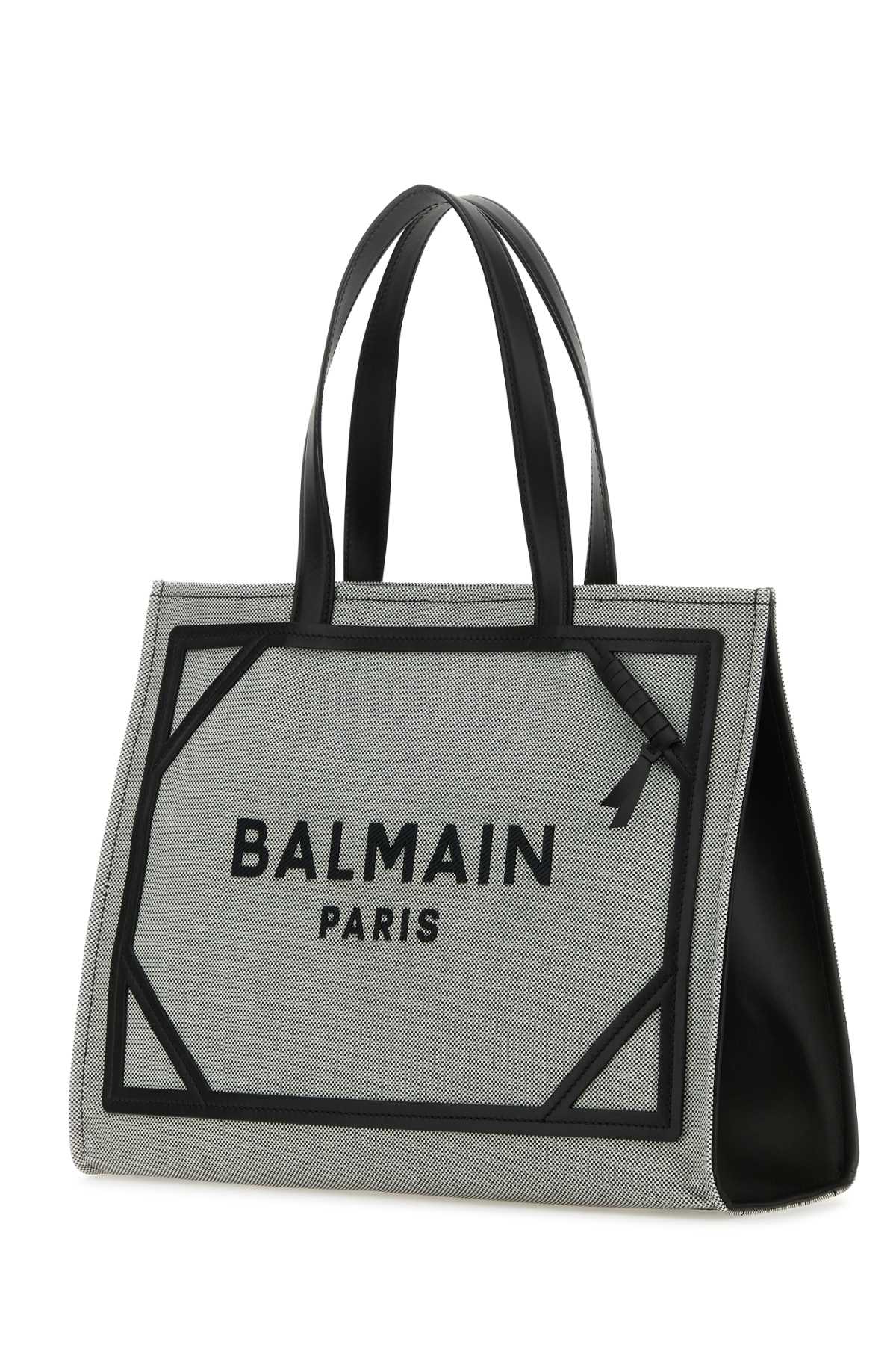 Shop Balmain Two-tone Canvas B-army Shopping Bag In Eabnoirblanc