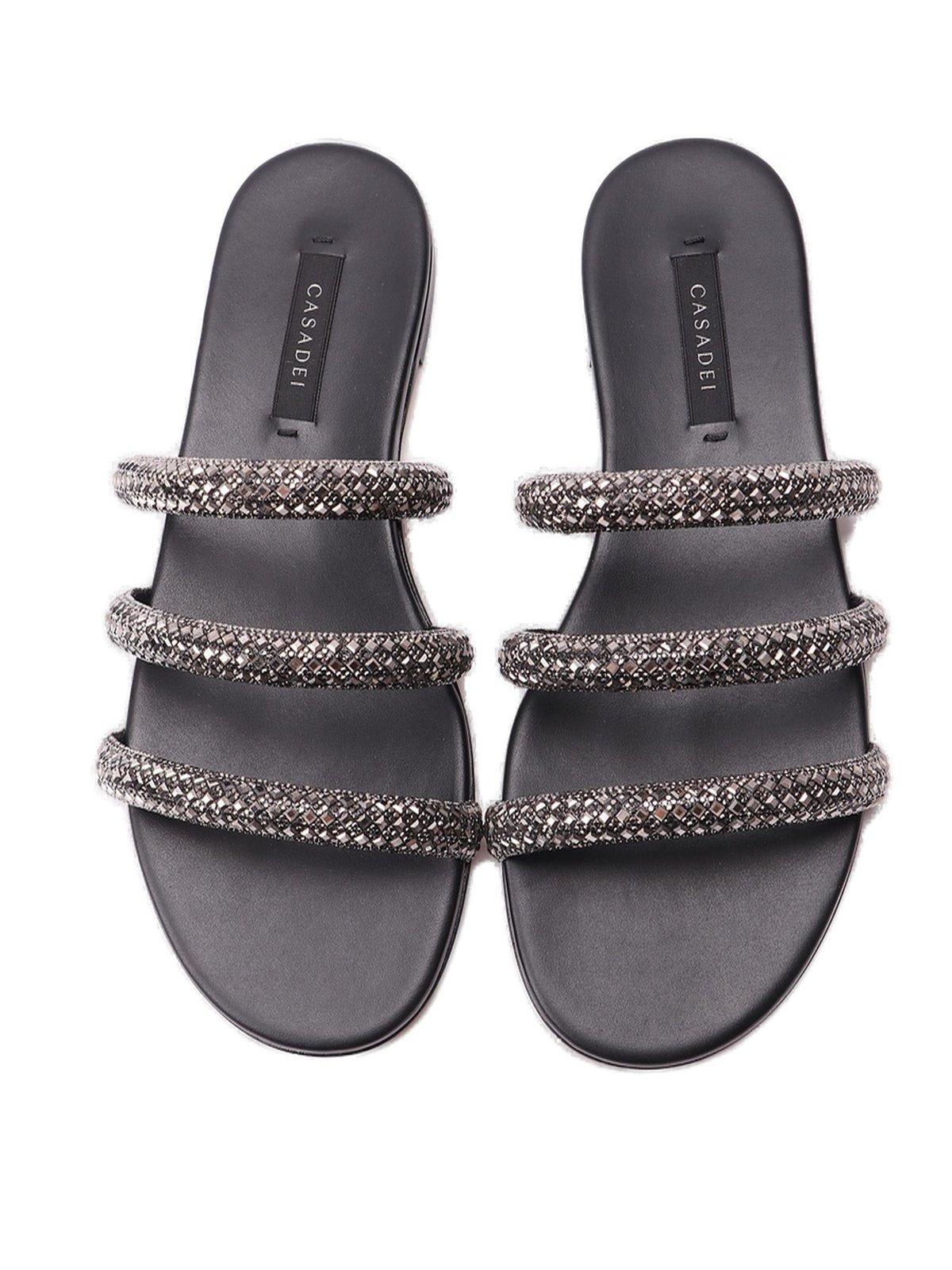 Shop Casadei Embellished Slip-on Sandals In Ematite Nero