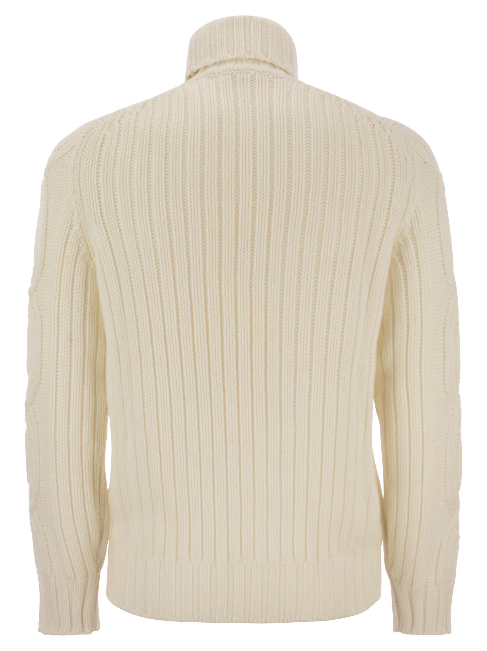 Shop Brunello Cucinelli Braided Cashmere Turtleneck Sweater In Cream
