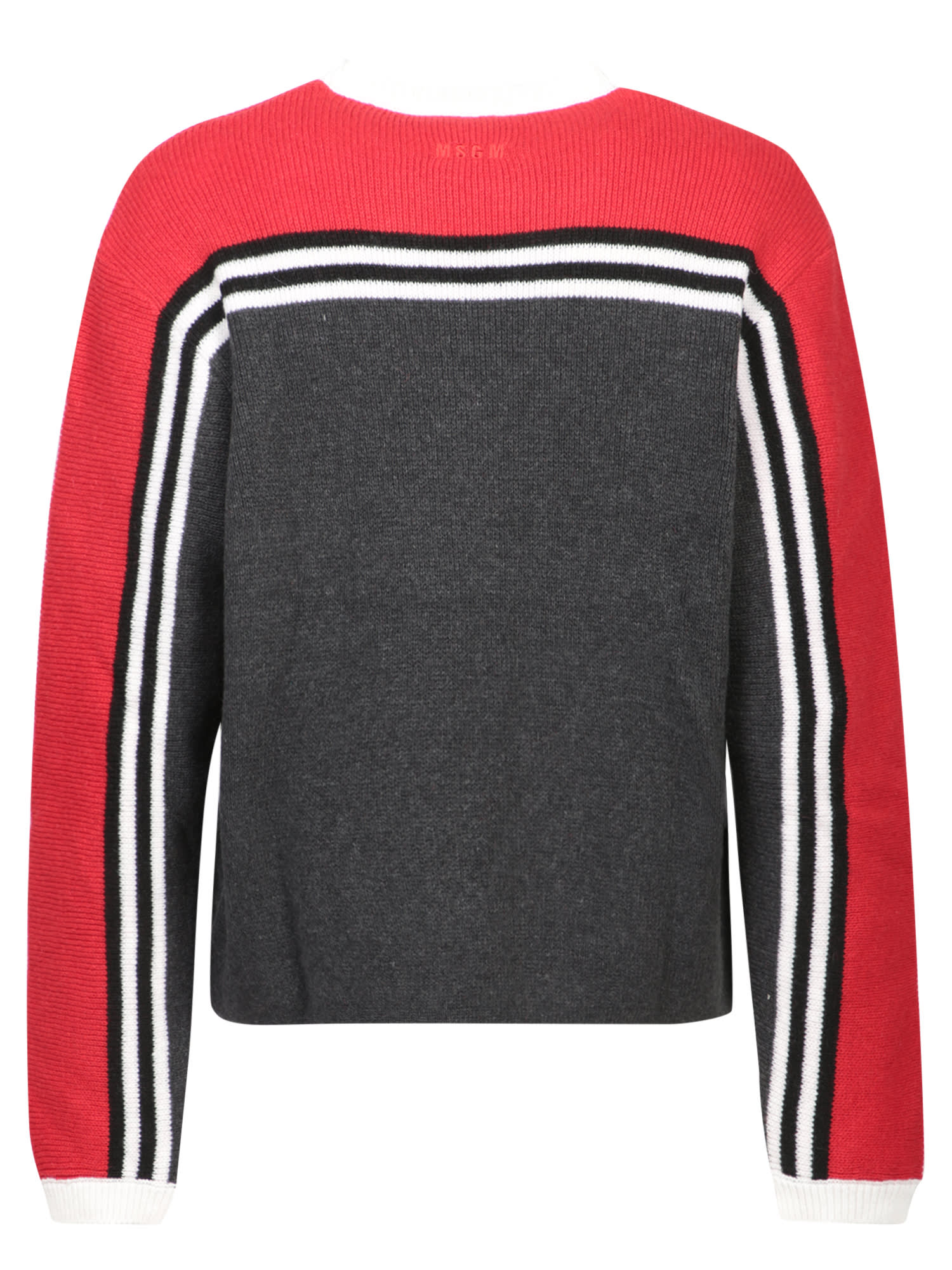 Msgm Striped Intarsia Knit Sweater In Grey