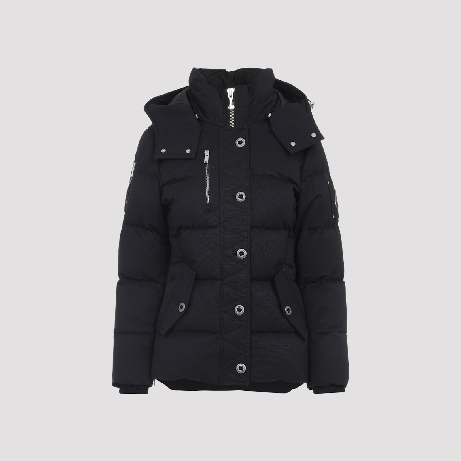 Moose Knuckles Hooded Quilted Jacket Side Pockets In Black