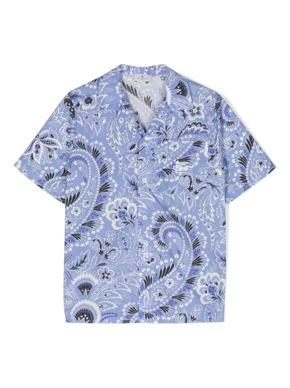 Shop Etro Light Blue Bowling Shirt With Paisley Motif