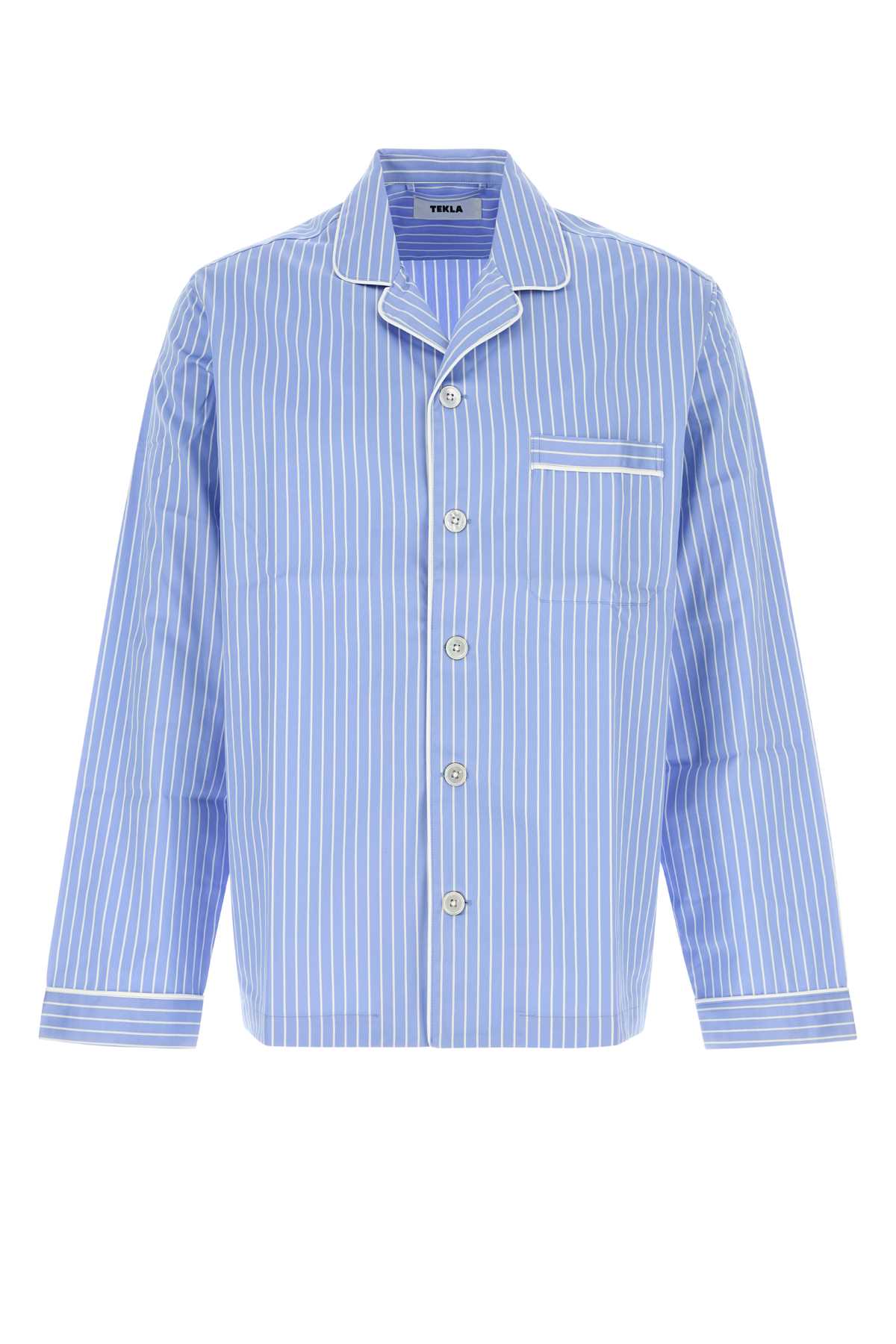 Tekla Embroidered Cotton Sateen Shirt In Blue