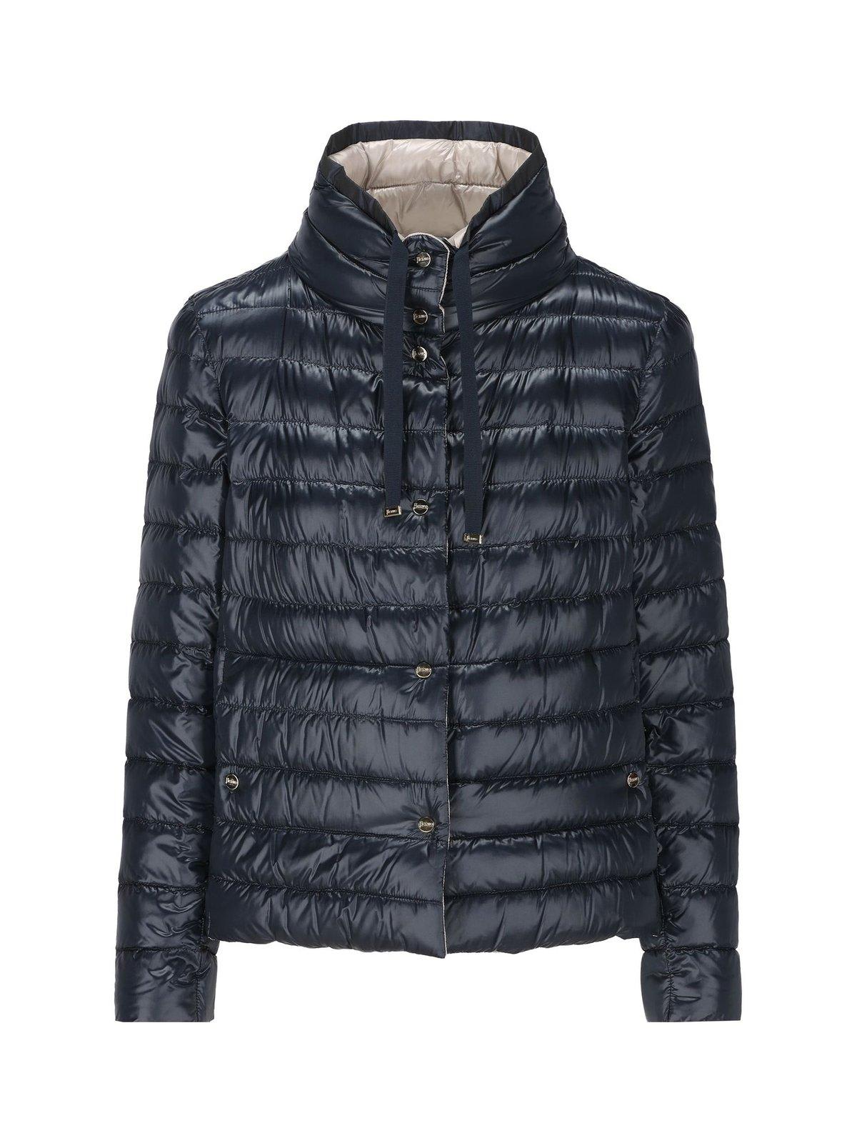 Herno Funnel Neck Reversible Puffer Jacket In Navy
