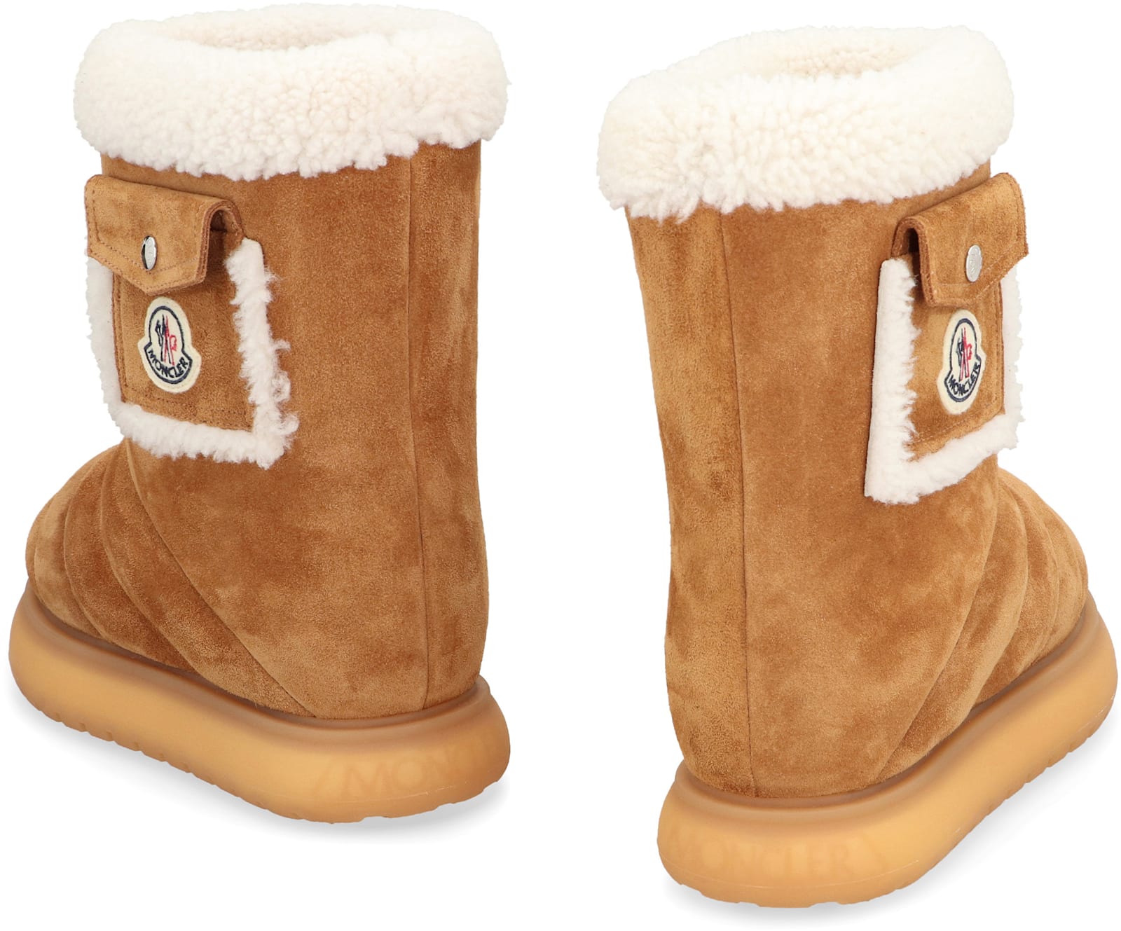 Moncler Gaia Pocket Suede Ankle Boots In Camel