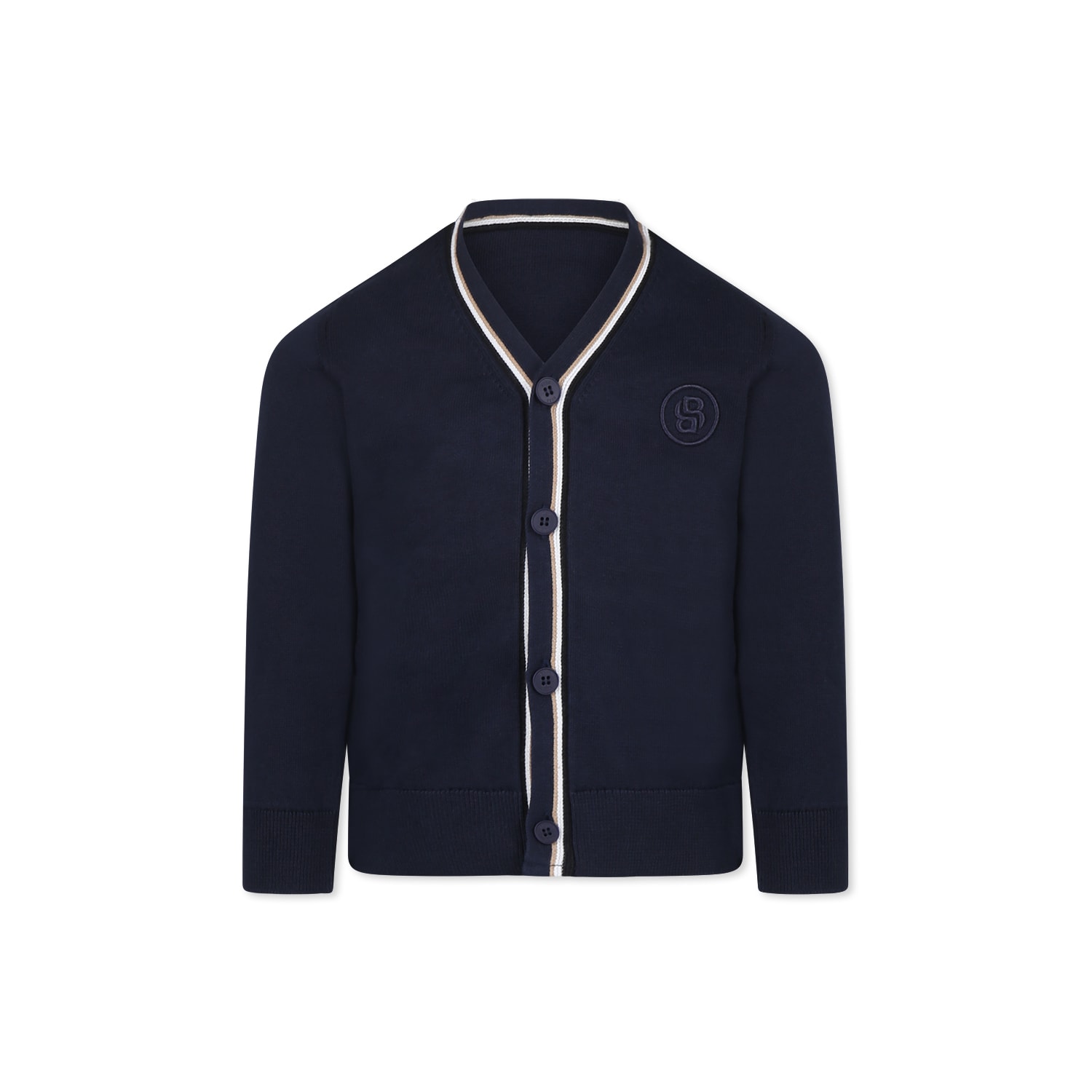 Hugo Boss Blue Cardigan For Boy With Logo In Blue