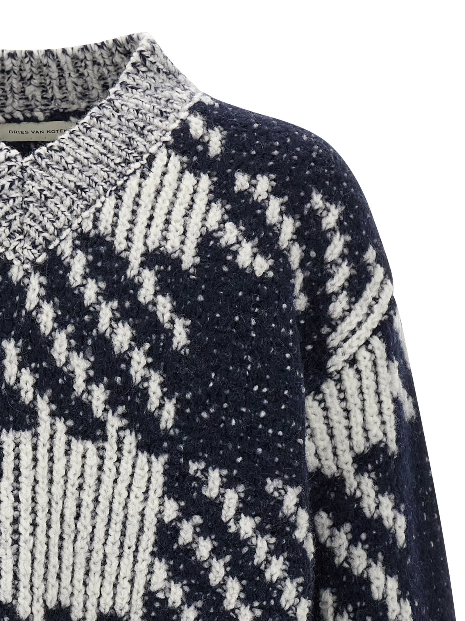 Dries Van Noten Chunky Knit V Neck Sweater With Textured Pattern In Multi