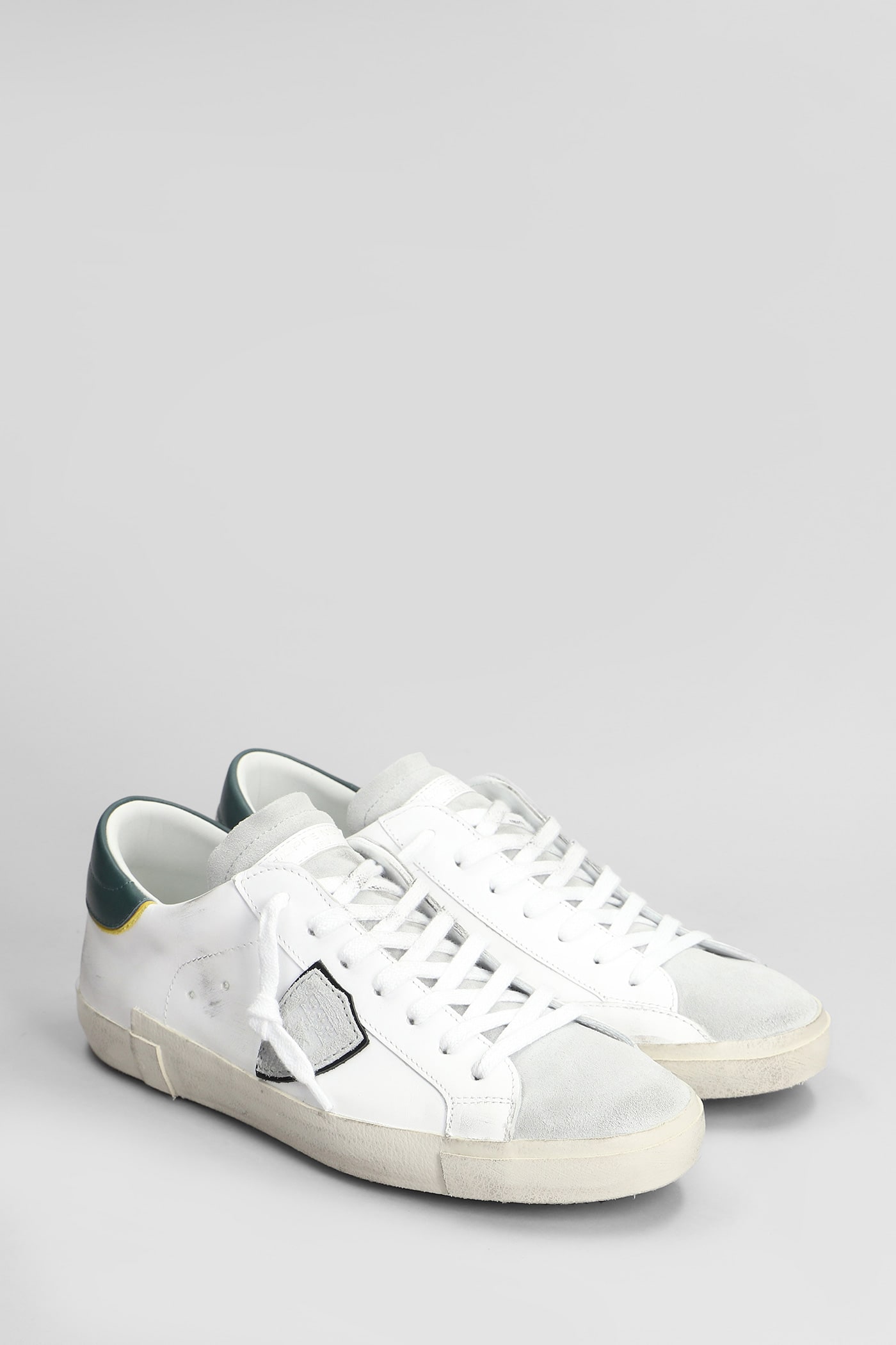 Shop Philippe Model Prsx Low Sneakers In White Suede And Leather