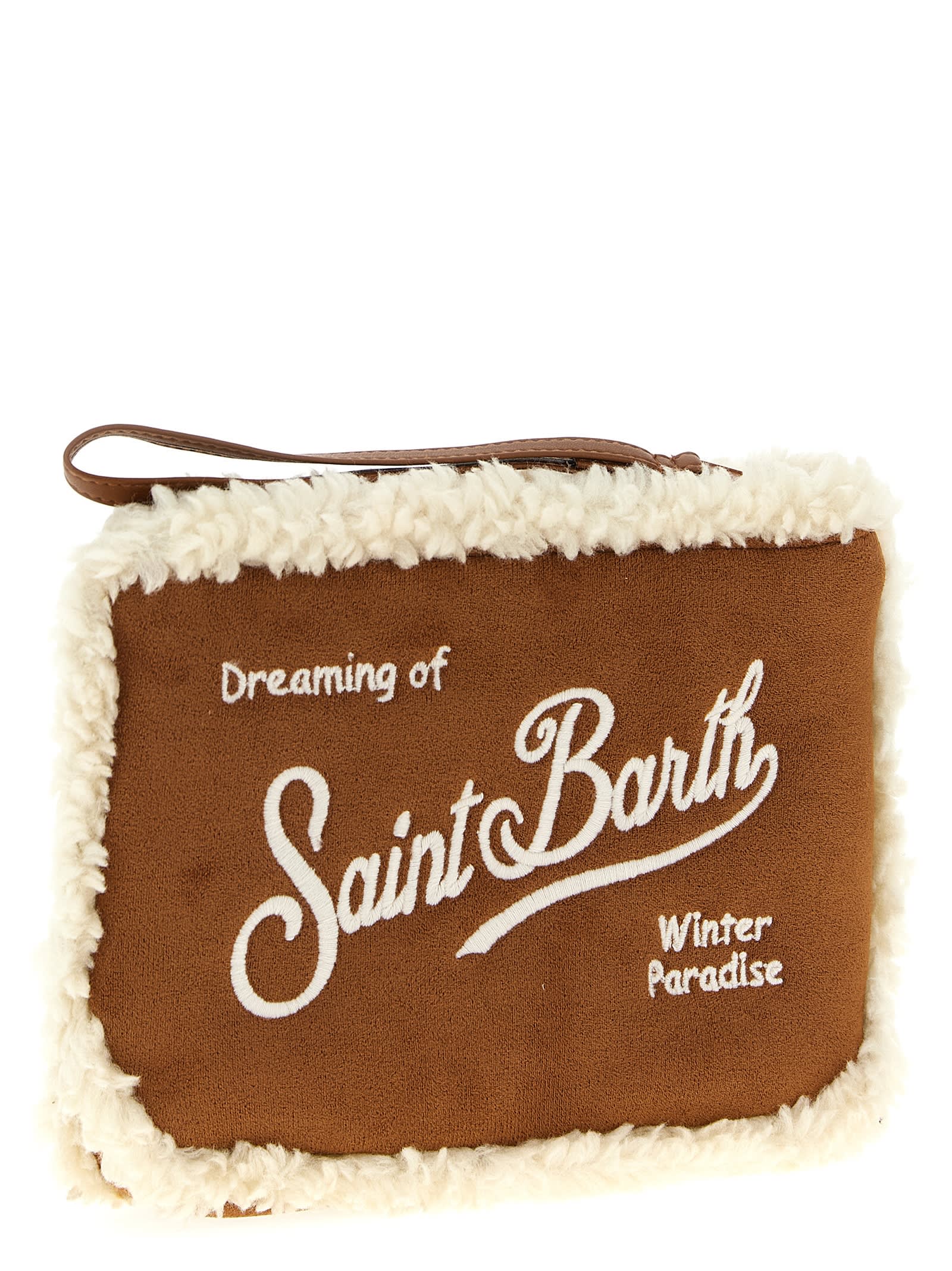 Mc2 Saint Barth Aline Shearling Clutch In Brown