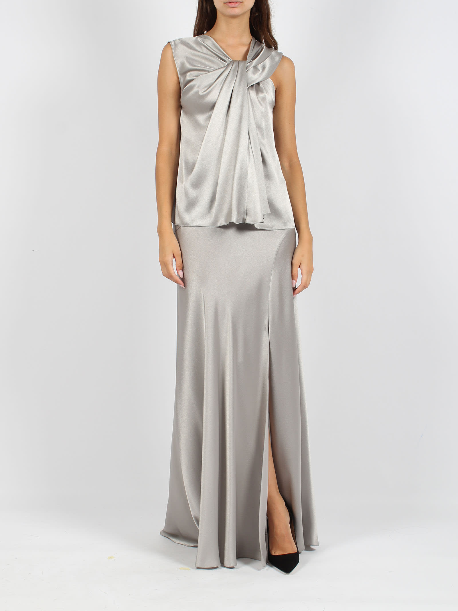 Shop Alberta Ferretti Satin Top In Grey