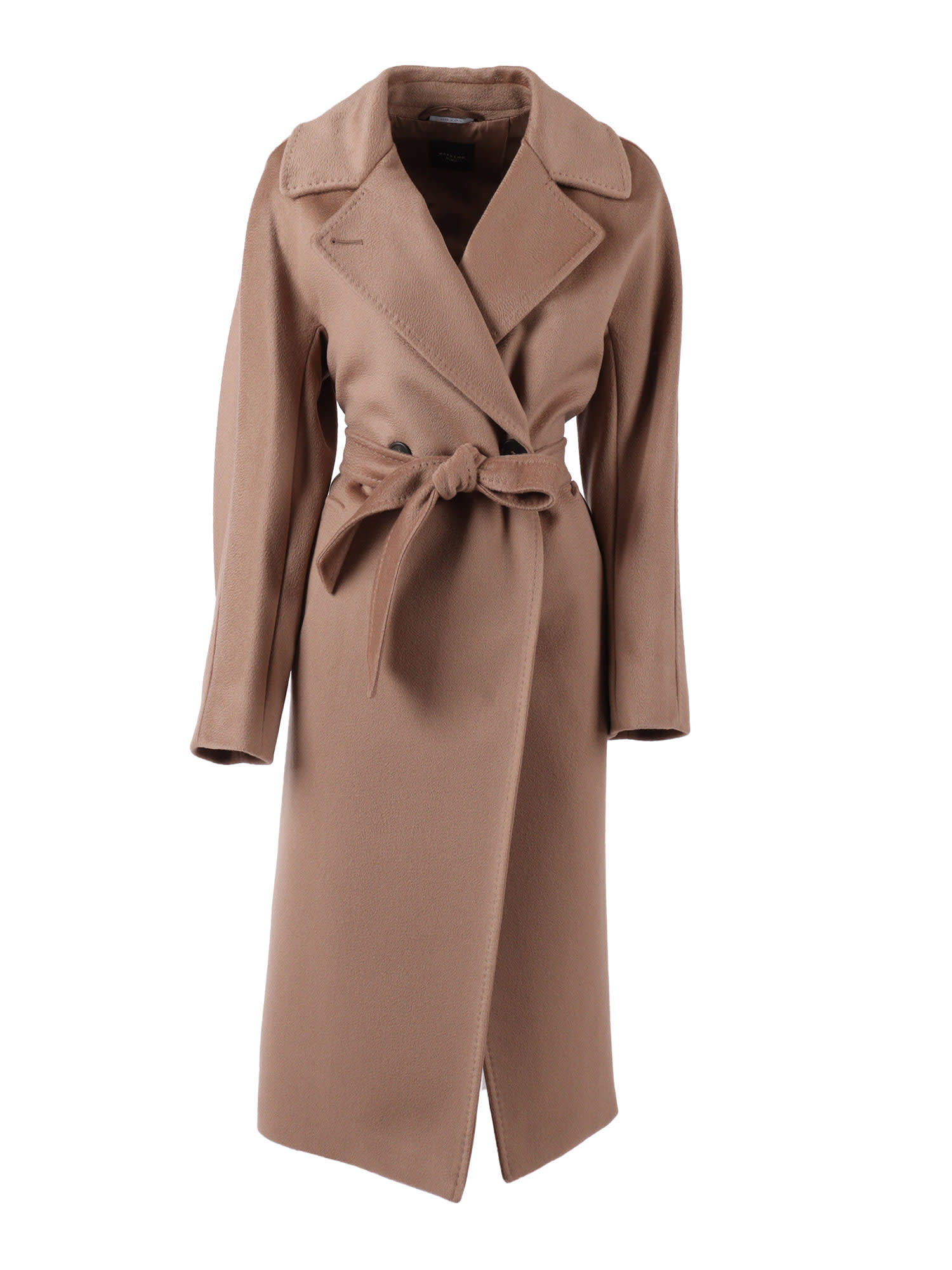 Weekend Max Mara Long Length Belted Coat With Notched Lapels In Brown