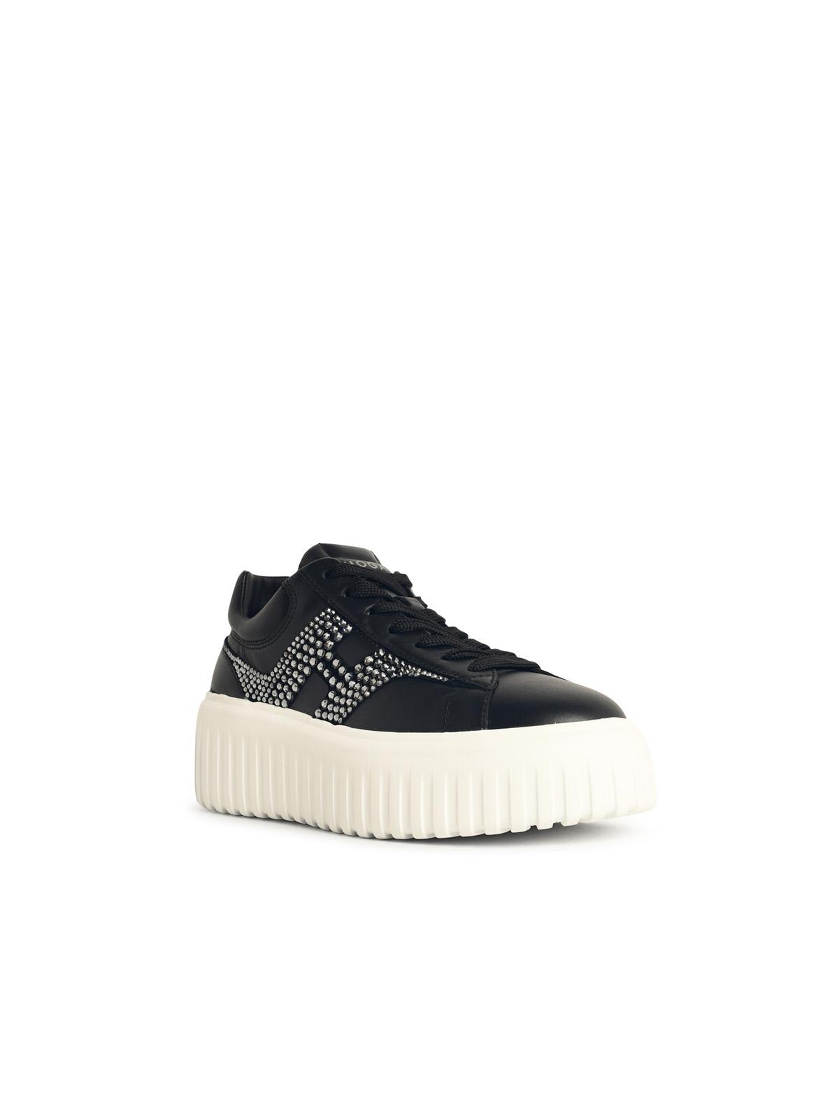Hogan Leather Sneakers With Platform Sole And Embellished Stripes In Black