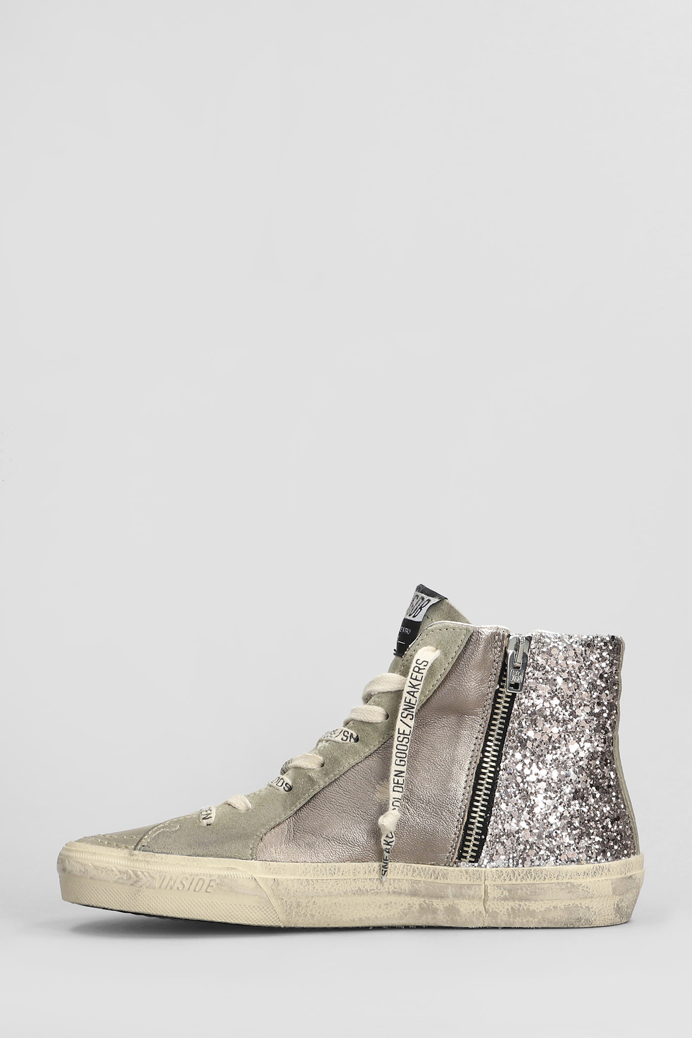 Shop Golden Goose Duble Quarter Sneakers In Grey Suede And Fabric