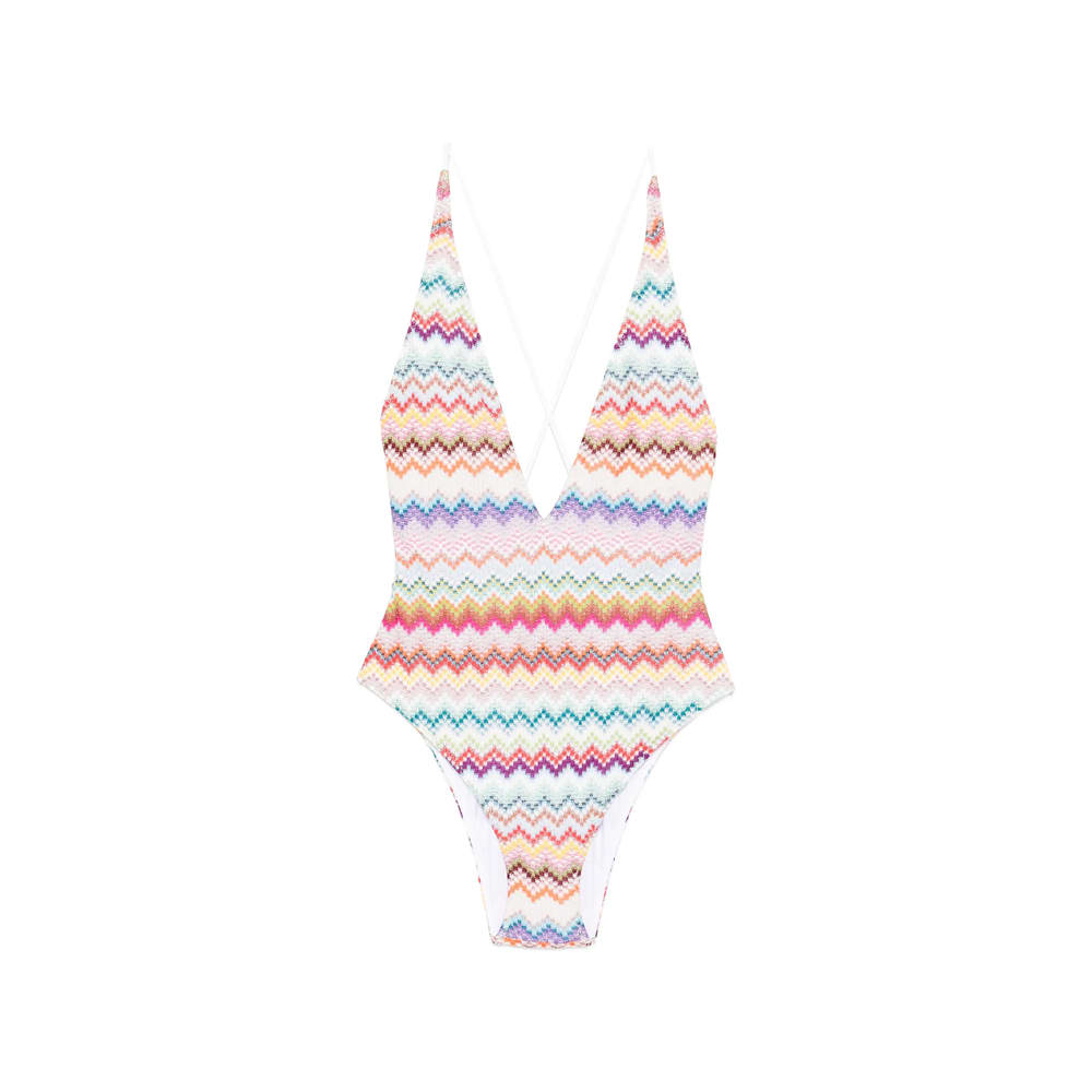 Missoni Zigzag-pattern Cross-back Swimsuit In Multi