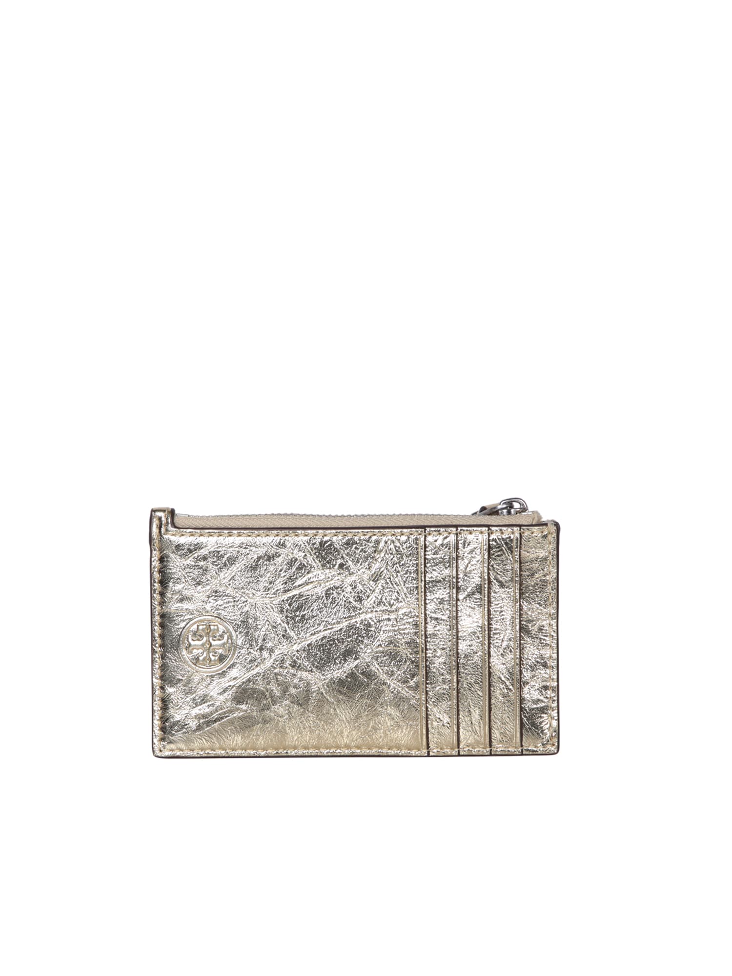 Shop Tory Burch Fleming Gold Cardholder In Metallic