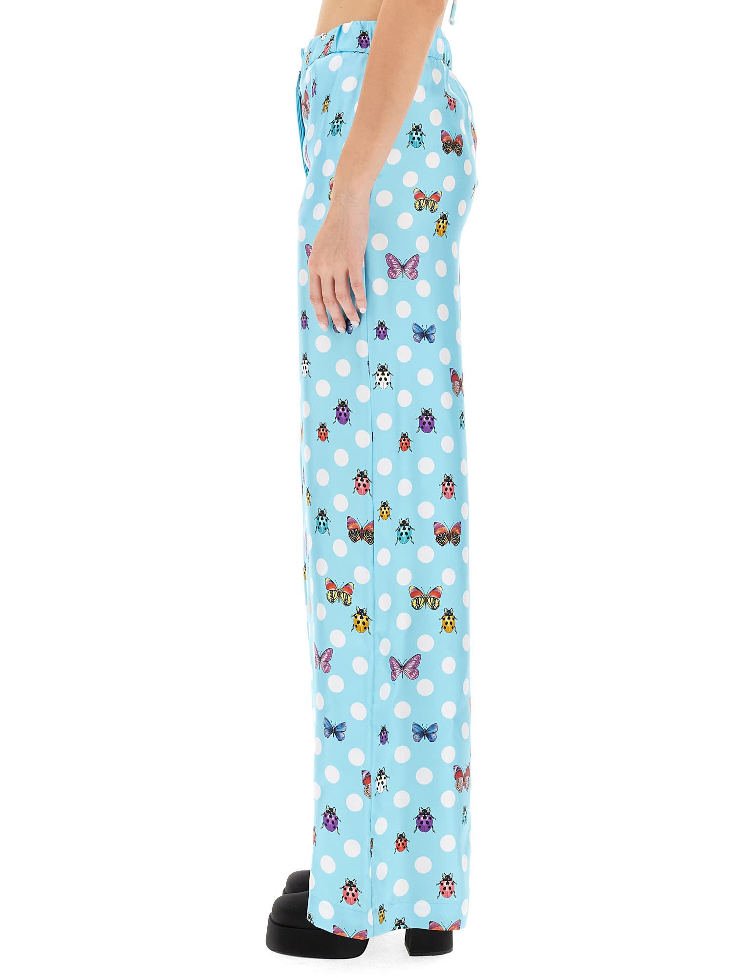 Versace Printed Silk Twill Wide Pants In Blue