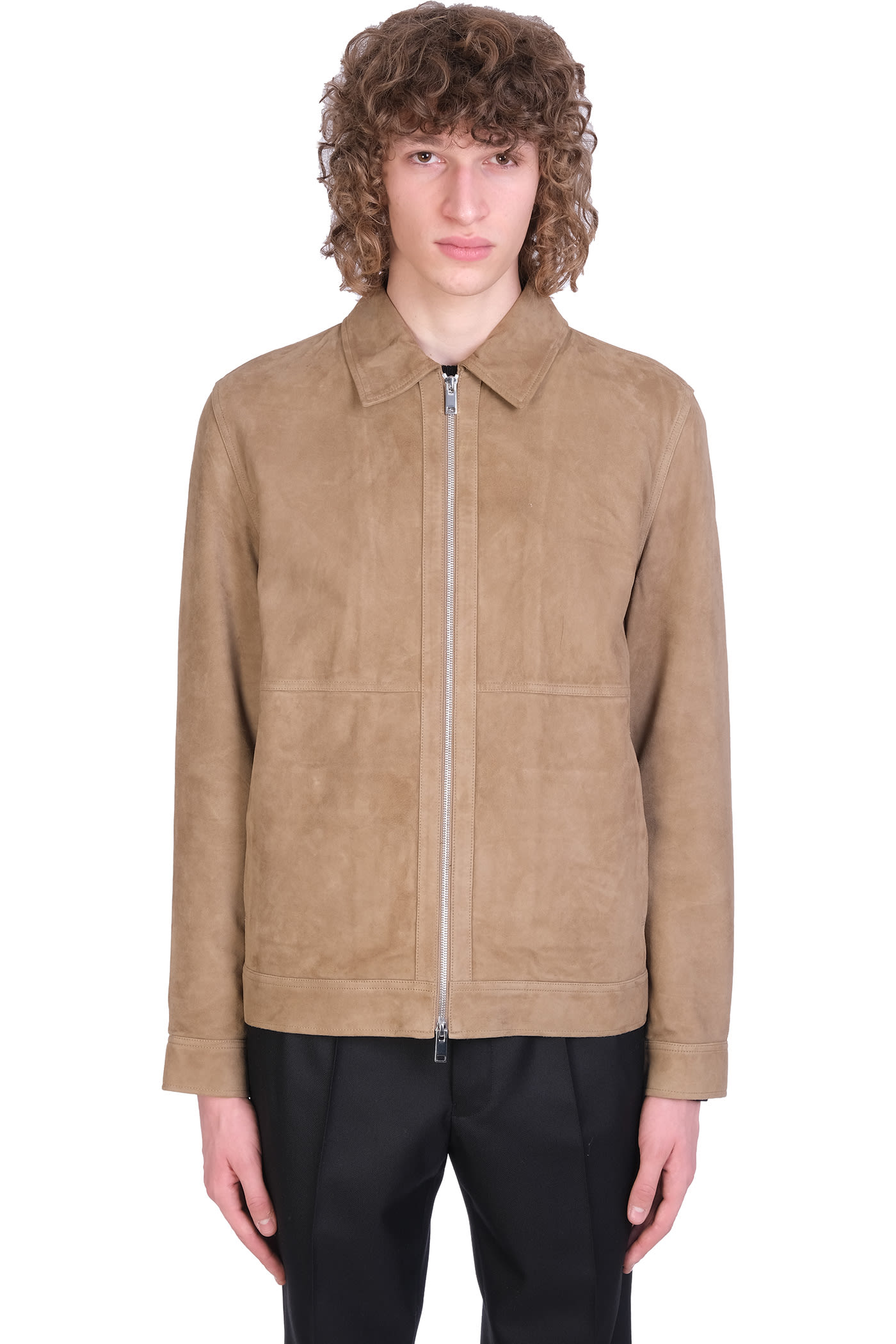 Theory Dustin Casual Jacket In Beige Leather