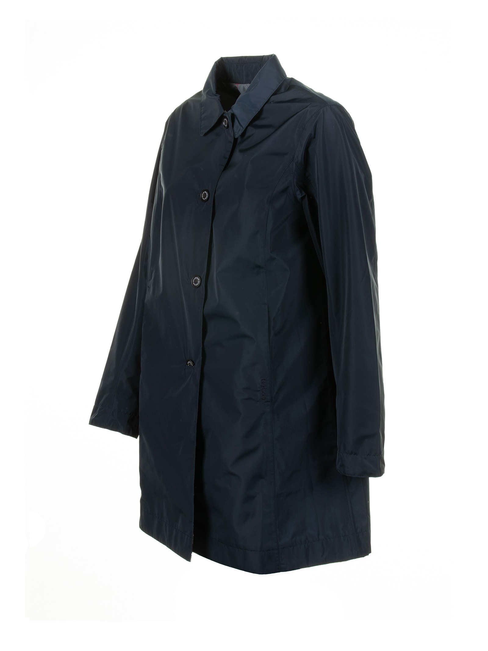 Shop Barbour Navy Blue Trench Coat In Waxed Fabric In Navy/dress