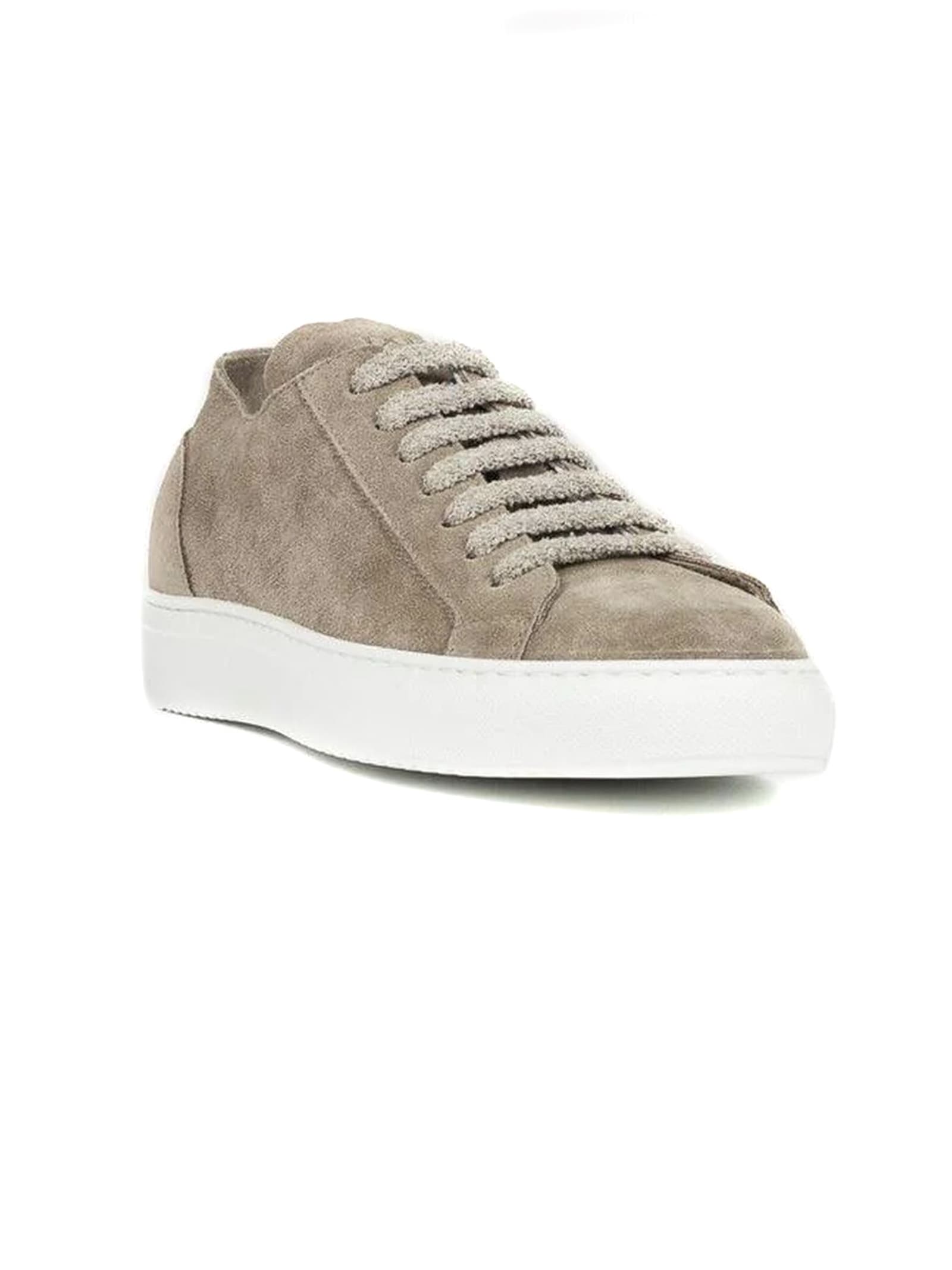 Shop Doucal's Beige Suede Sneakers