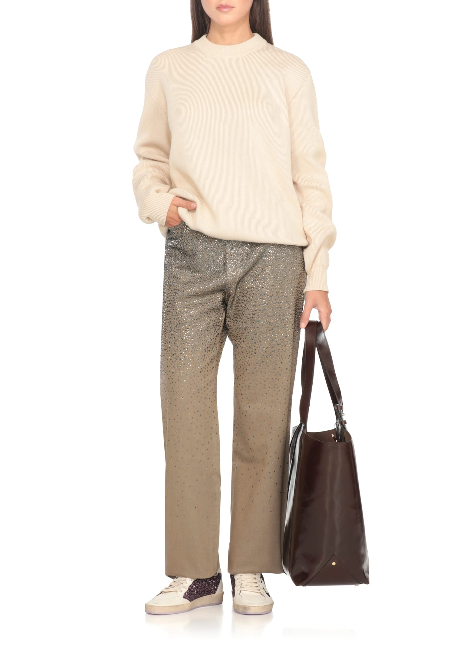 Golden Goose Straight-leg Pants With Gradient Crystal Embellishment In Animal Print