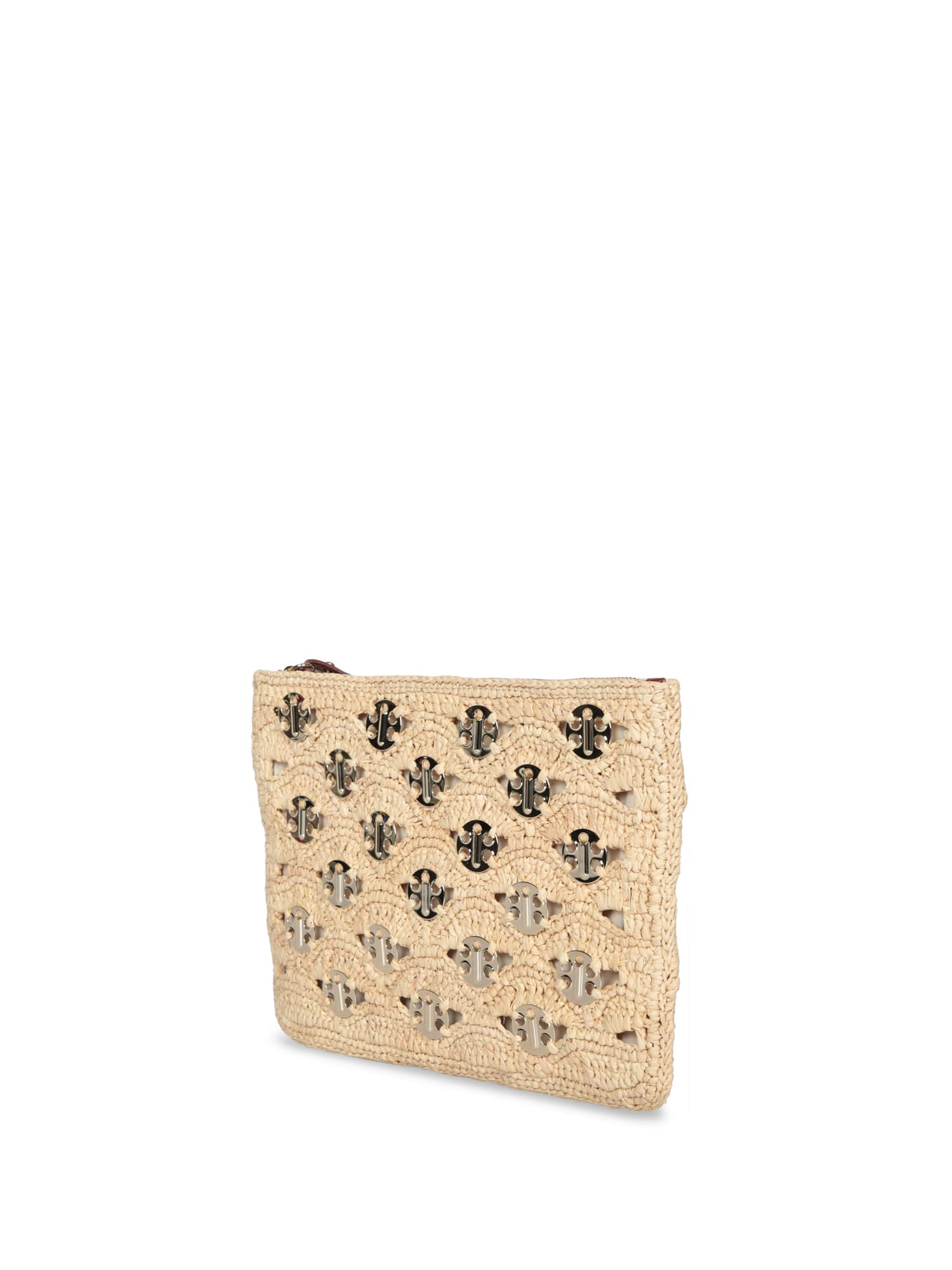 Rabanne Gold Raffia Pouch Bag In Brown