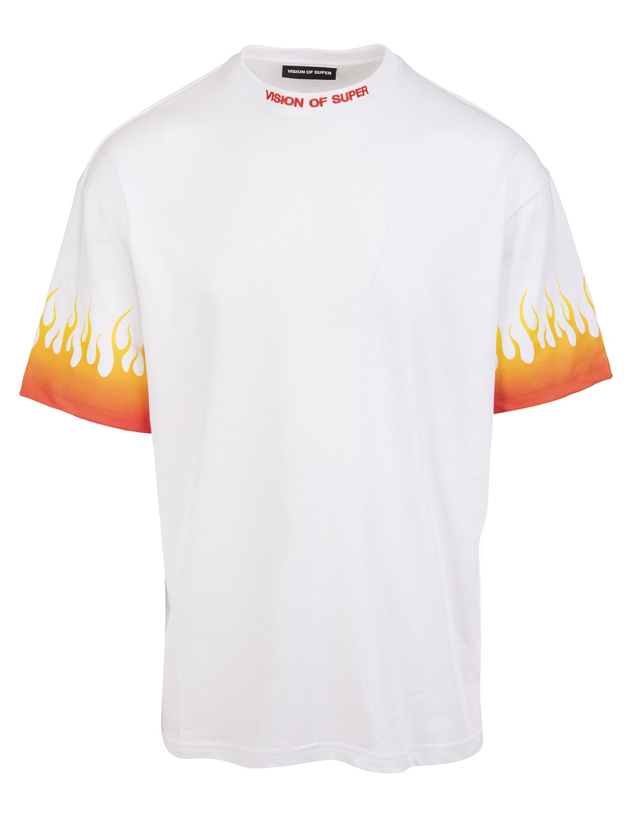 Vision of Super White Oversize T-shirt With Gradient Red Flames