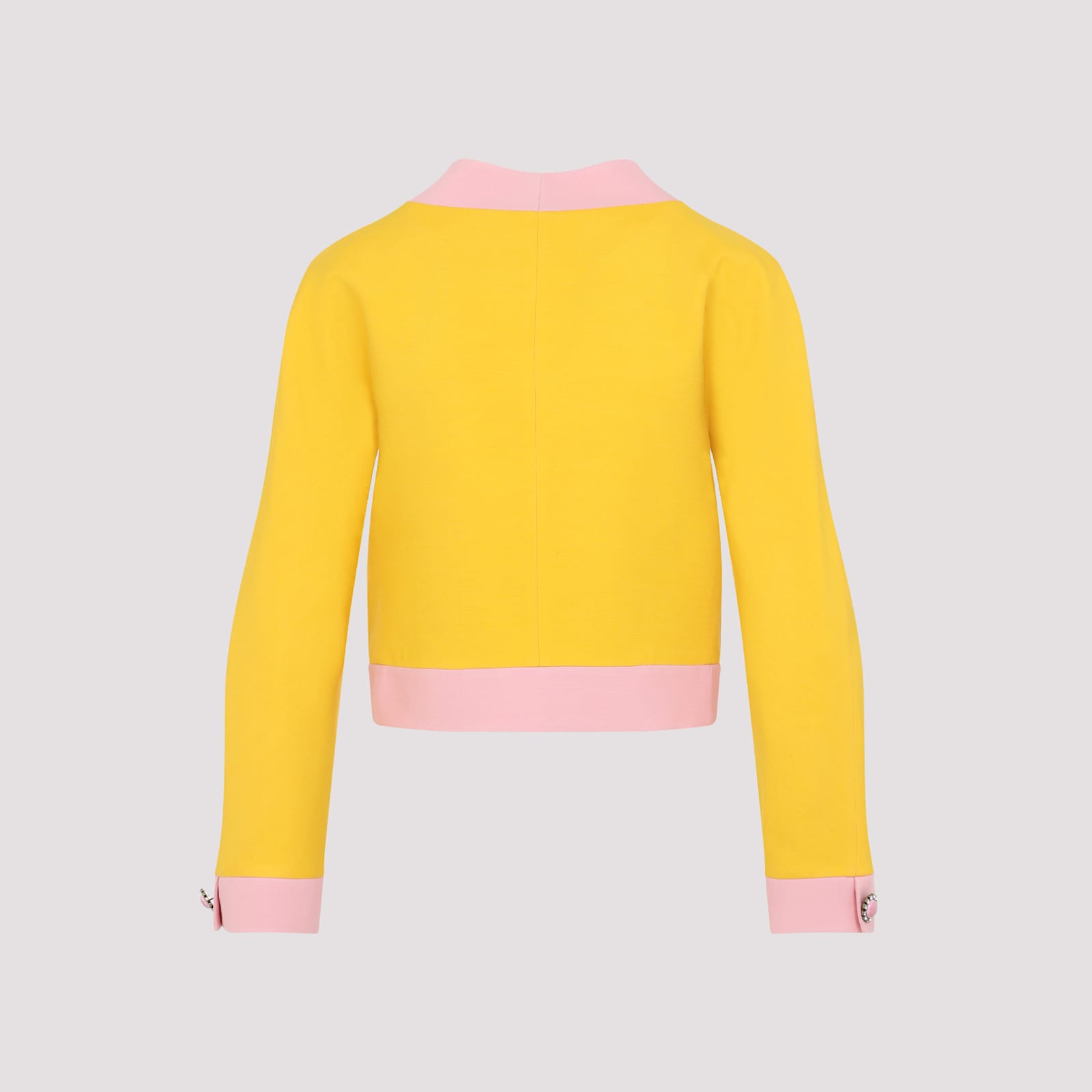 Valentino Bi-color Crystal Crepe Crop Jacket In H Bright Narciso Pale Rose