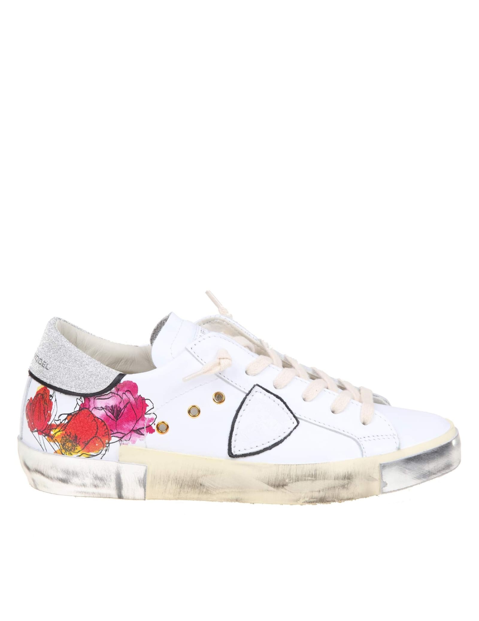 Philippe Model Sneakers Prsx Veau Fleurs In White Leather