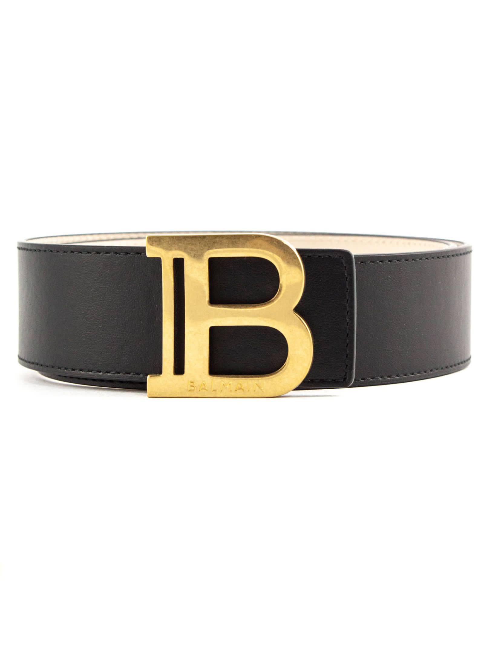 Balmain Smooth Black Calfskin B-belt Belt