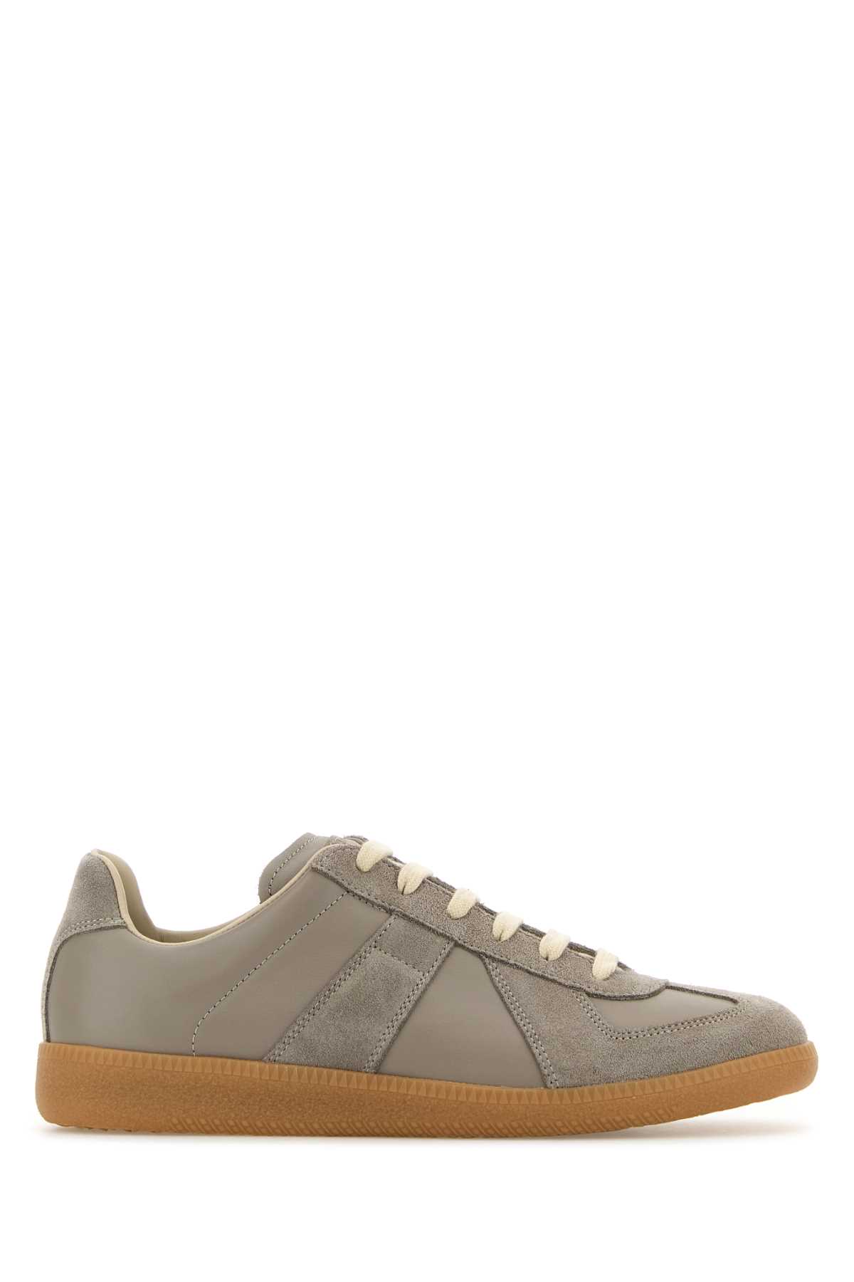 Shop Maison Margiela Dove Grey Leather Replica Sneakers In Birdy