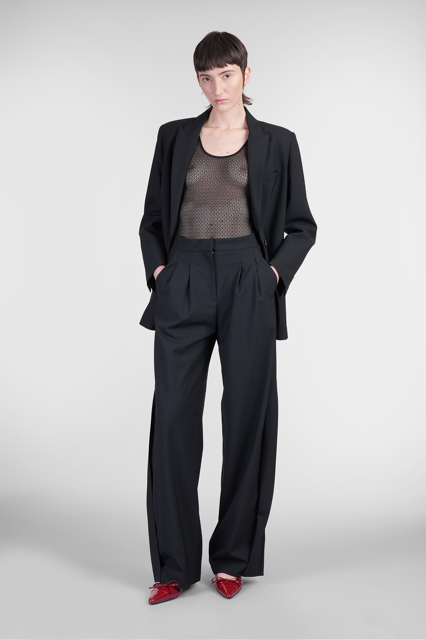 Anine Bing Geometric Lace Bodysuit Adjustable Straps In Black
