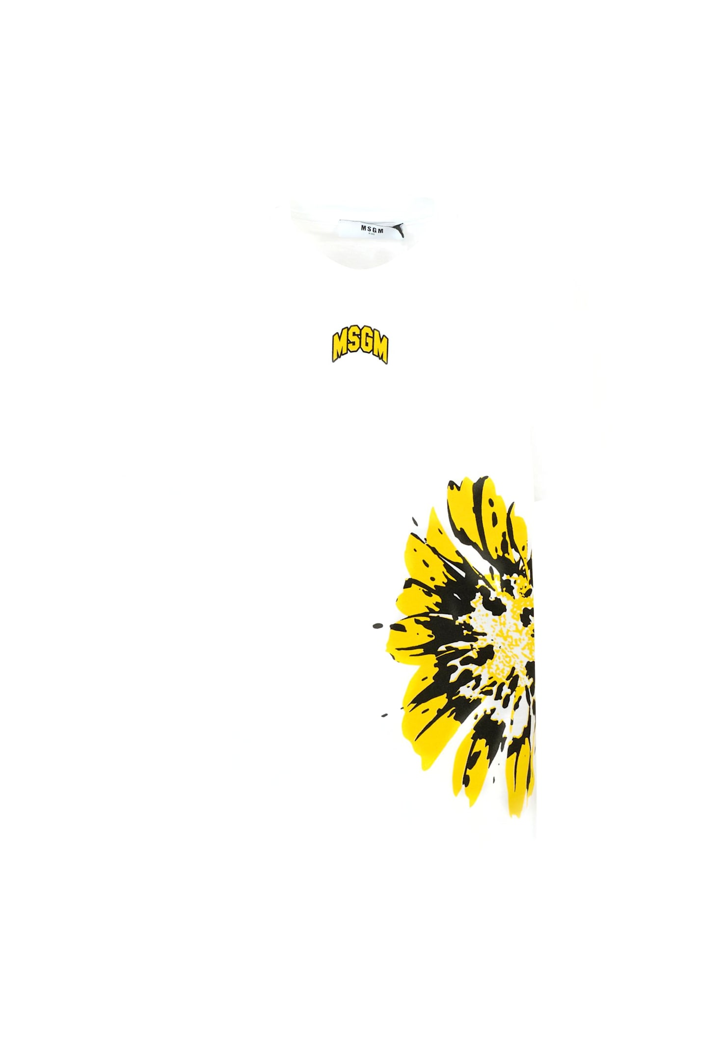 Msgm White T-shirt For Girl With Flower In White