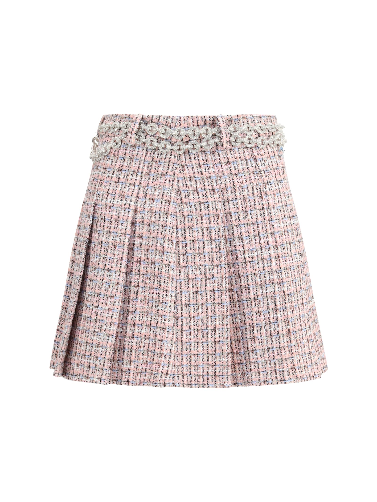 Self-portrait Boucle Pleated Mini Skirt Chain In Pink