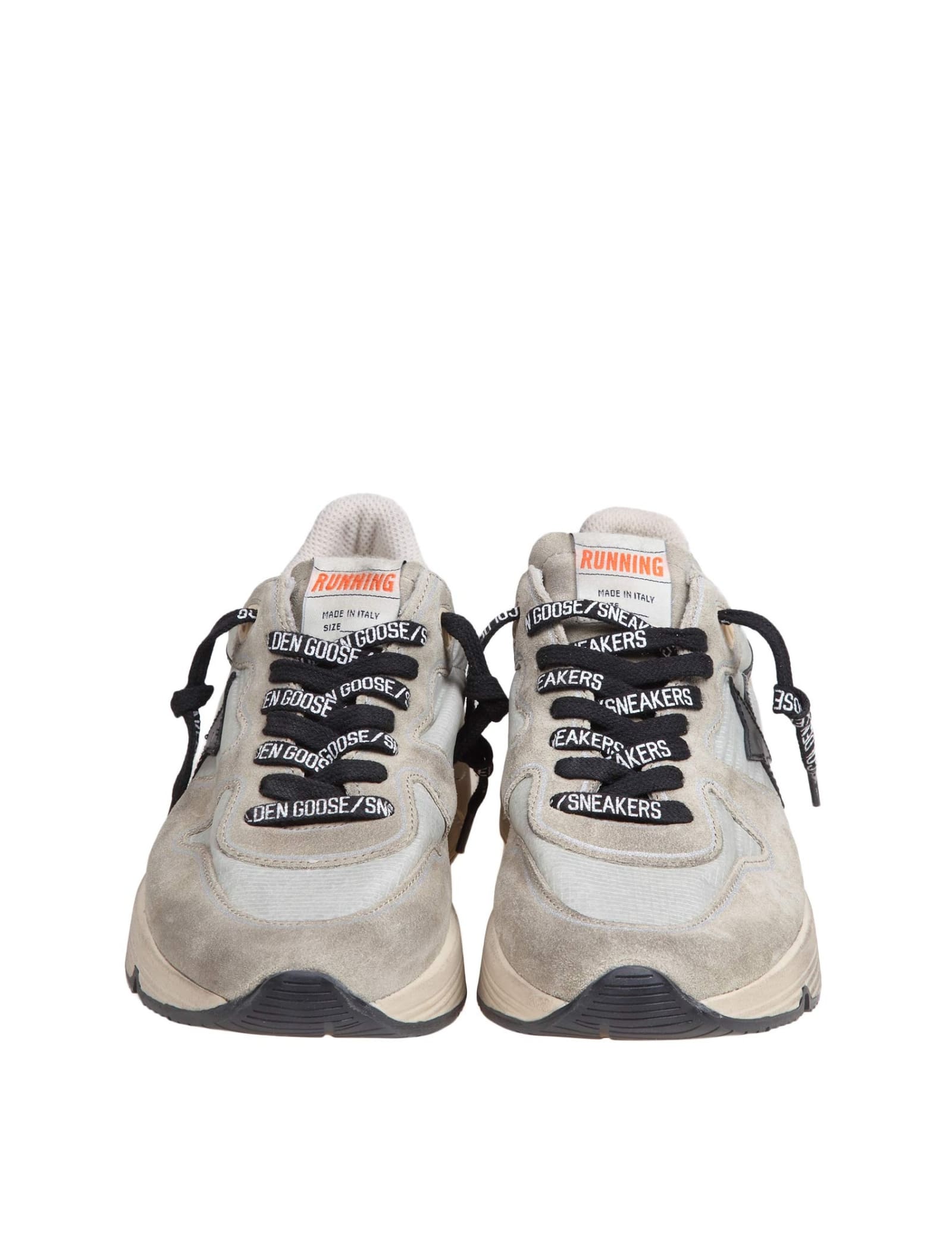 Shop Golden Goose Running Sneakers In Nylon And Suede With Brown Glitter In Beige