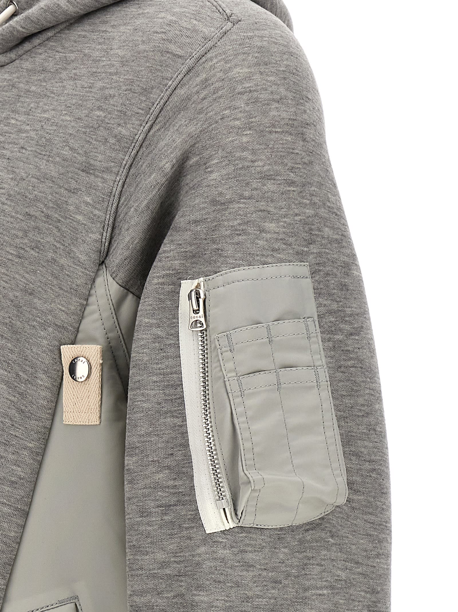 Shop Sacai Two-material Hoodie In Grey