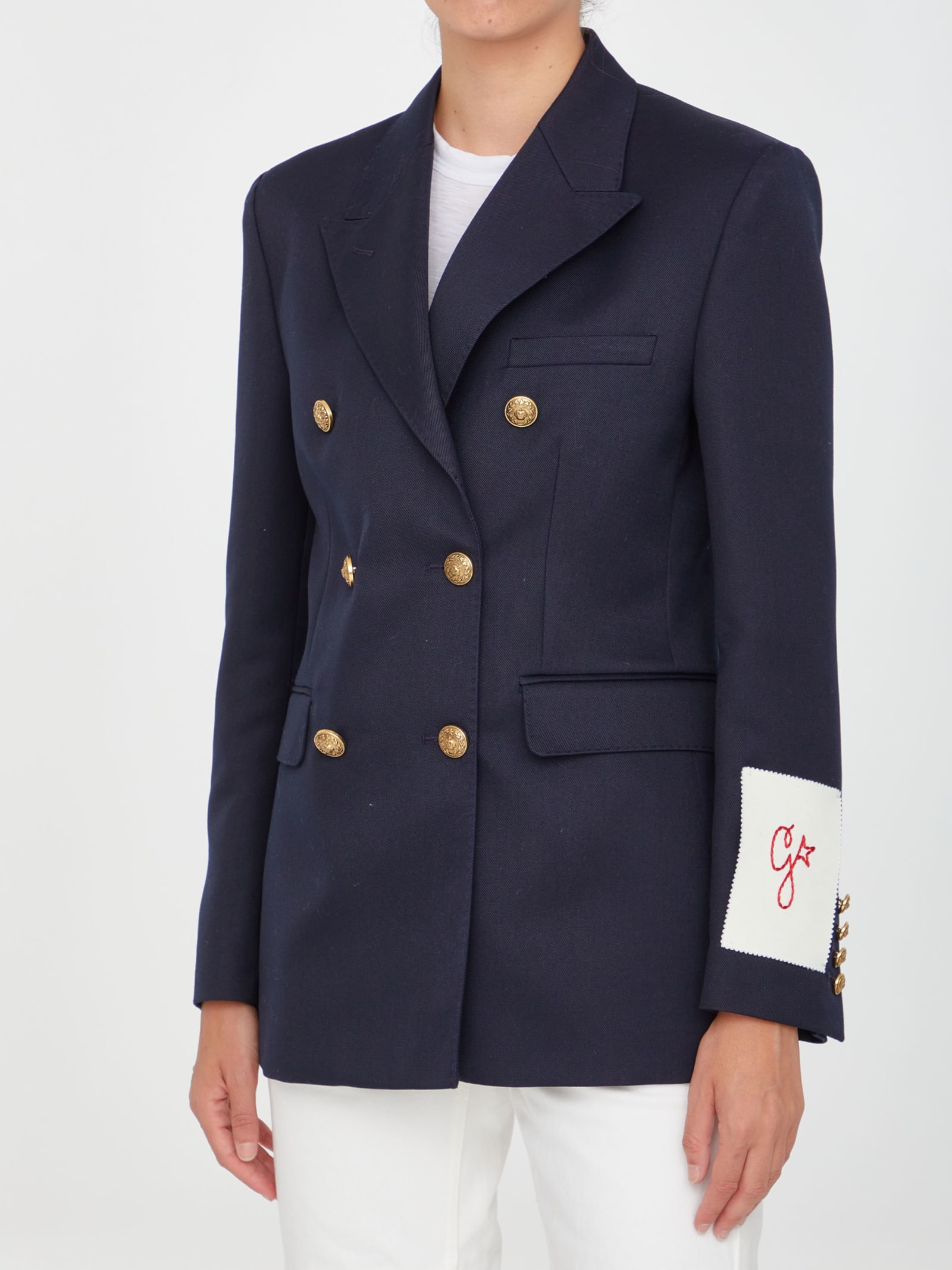 Shop Golden Goose Double-breasted Blue Jacket In Navy