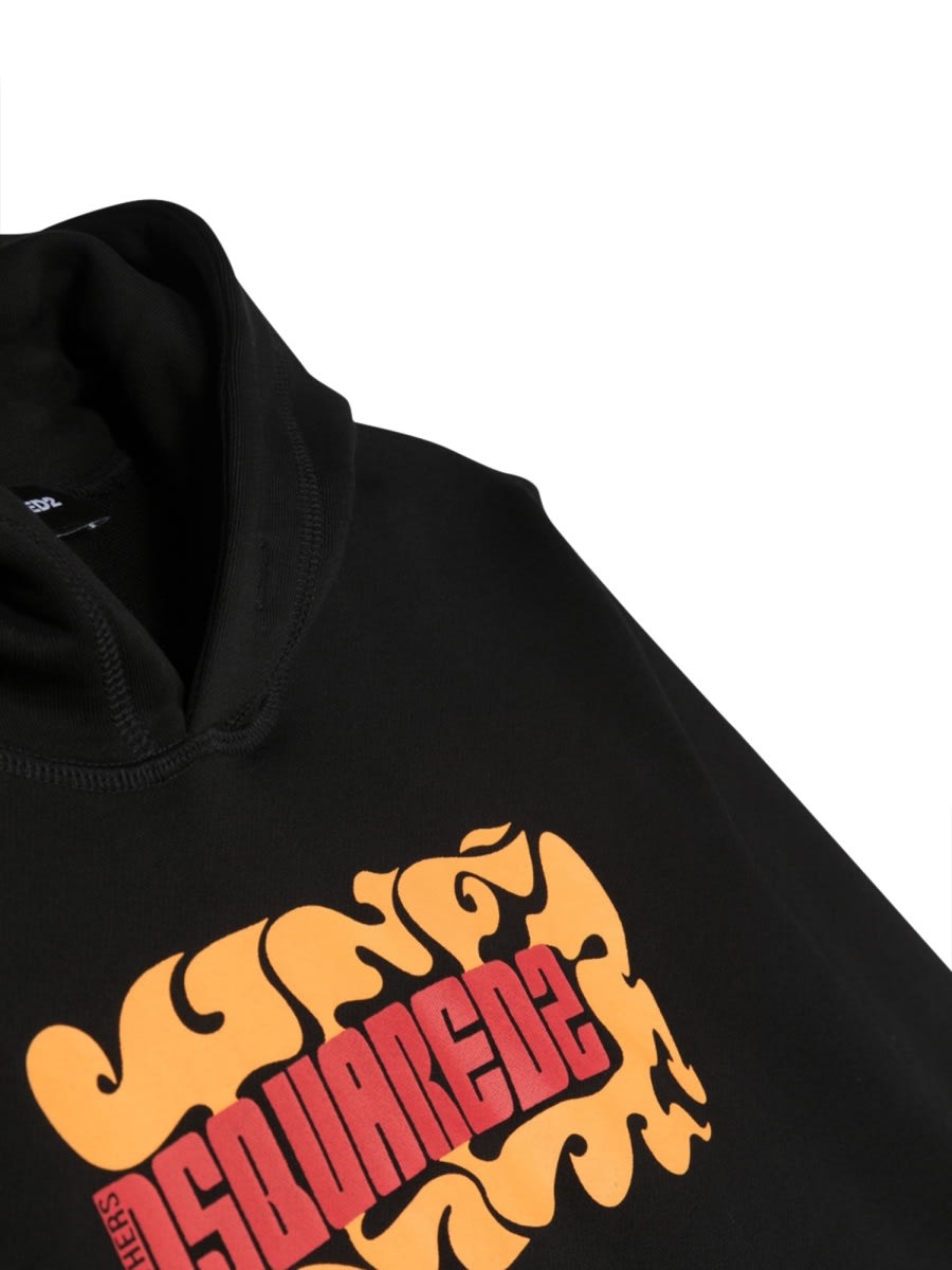 Dsquared2 Cotton Sweatshirt Hoodie W/ Logo In Black