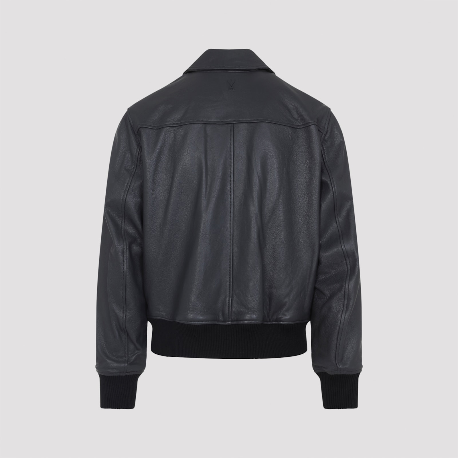 Ami Alexandre Mattiussi Mens Anthracite Regular-fit Spread-collar Leather Jacket In Black