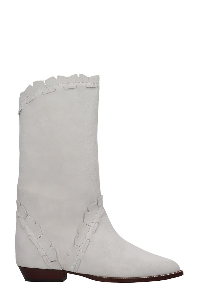 ISABEL MARANT SEZARI LOW HEELS ANKLE BOOTS IN WHITE SUEDE,11332144