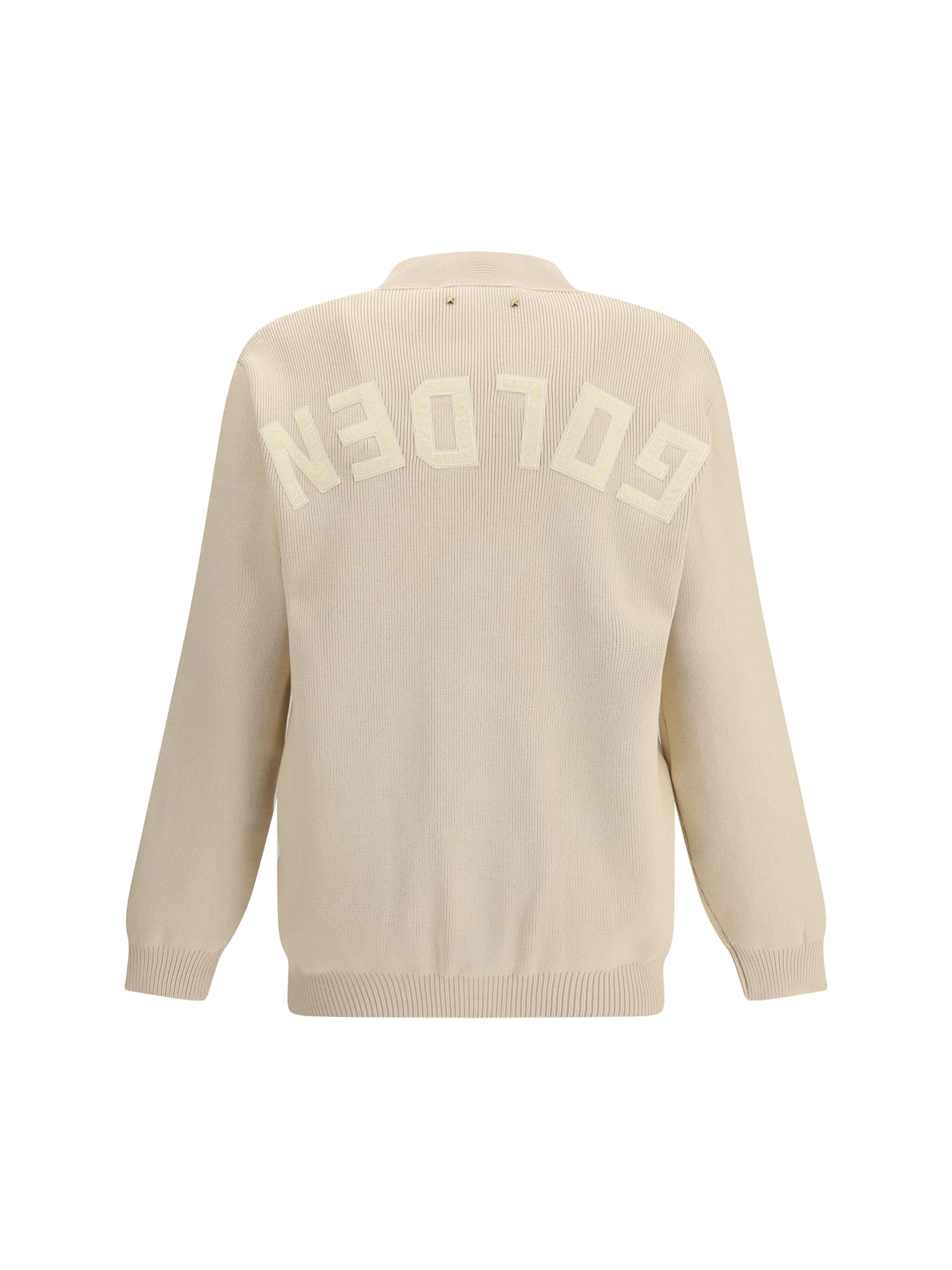 Golden Goose Sand Ribbed Texture Cardigan With Front Pockets In White