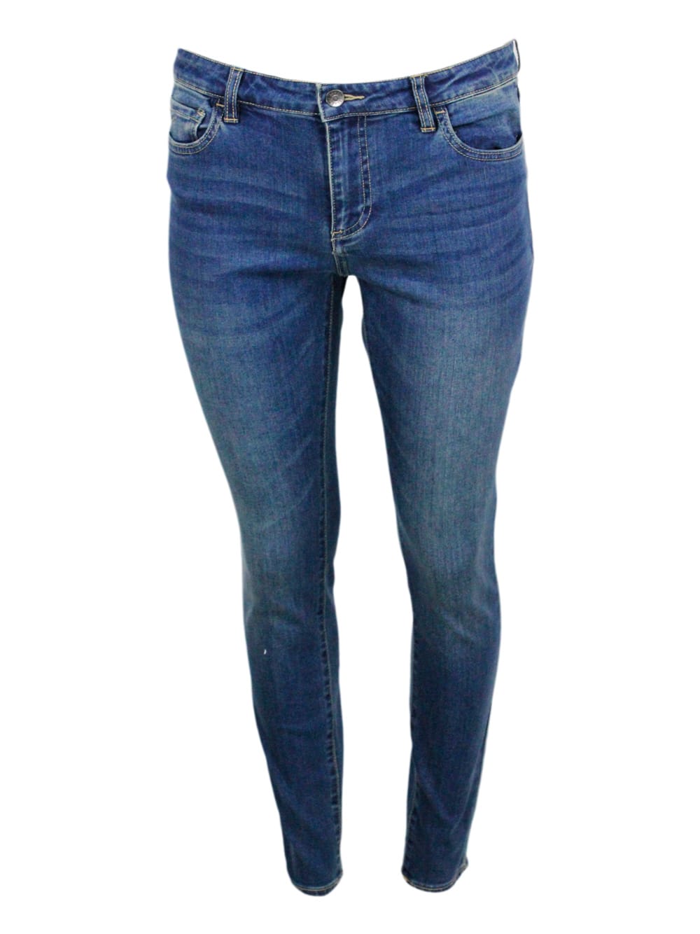 Shop Armani Collezioni Super Skynny Mid Rise Jeans Trousers In Stretch Denim With Logo On The Back Pocket
