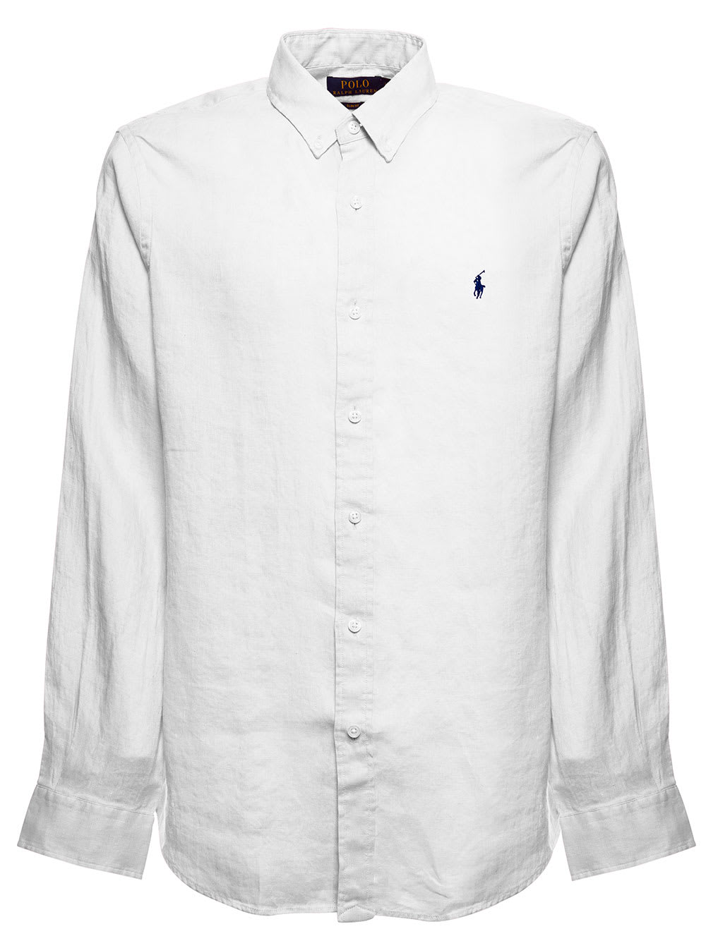 Shop Polo Ralph Lauren Man S White Linen Shirt With Logo