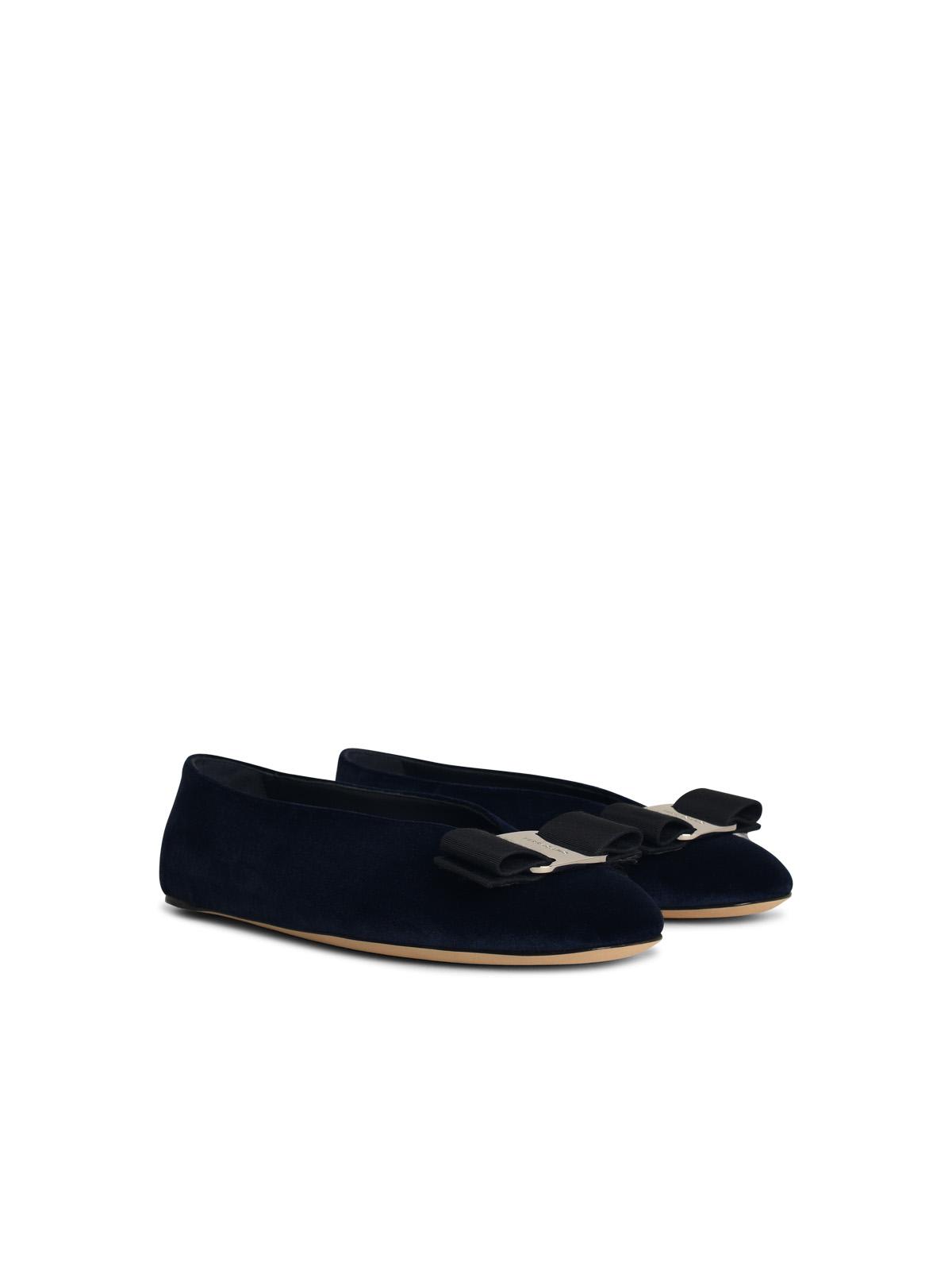 Shop Ferragamo Vanna Blue Suede Ballet Flats