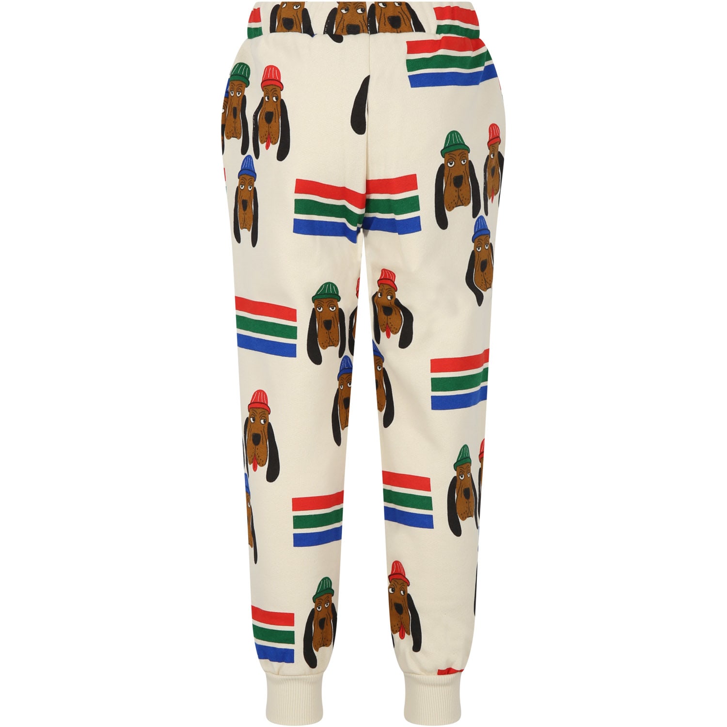 Shop Mini Rodini Ivory Trousers For Kids With Dogs