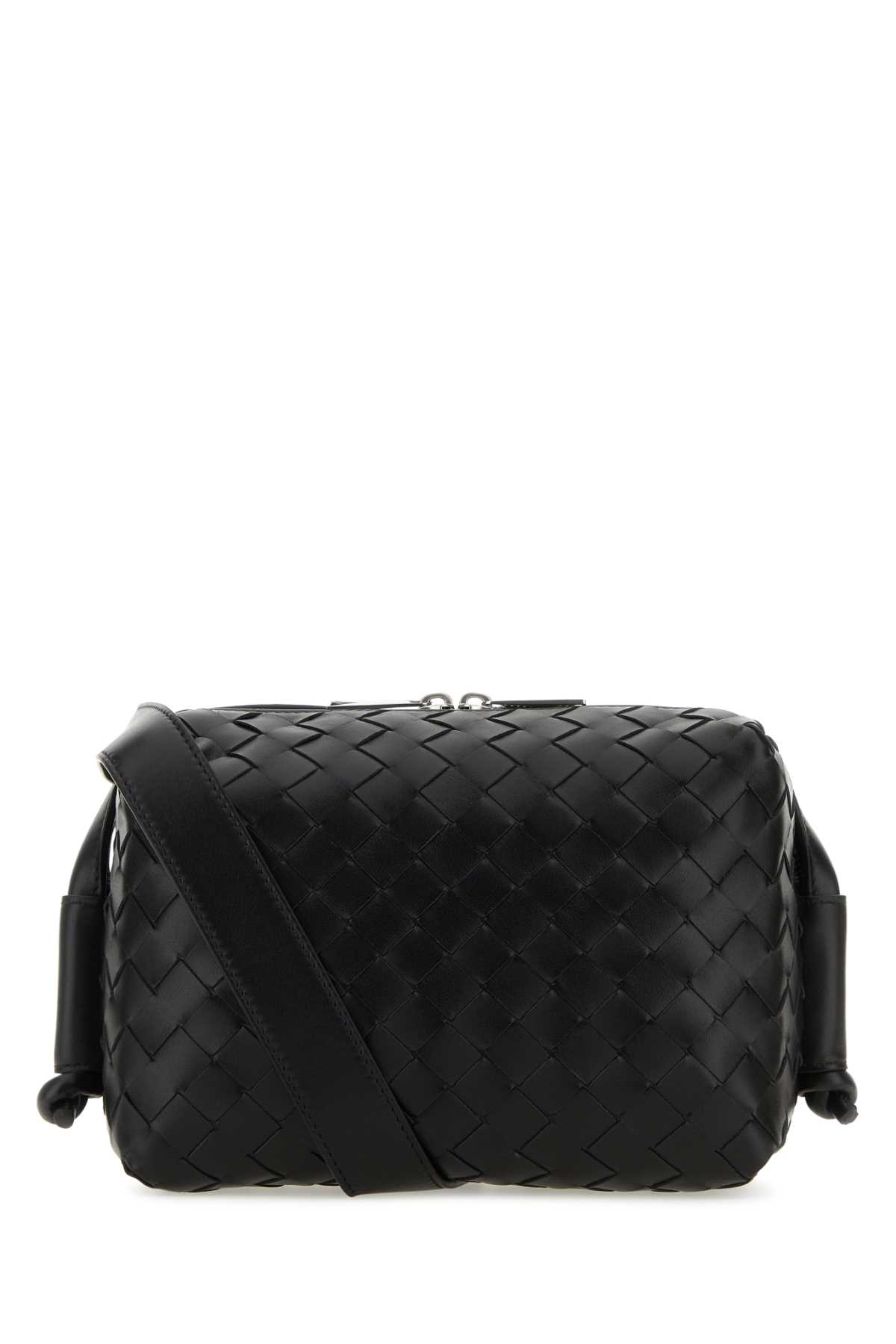 Shop Bottega Veneta Black Leather Loop Crossbody Bag In Blacksilver