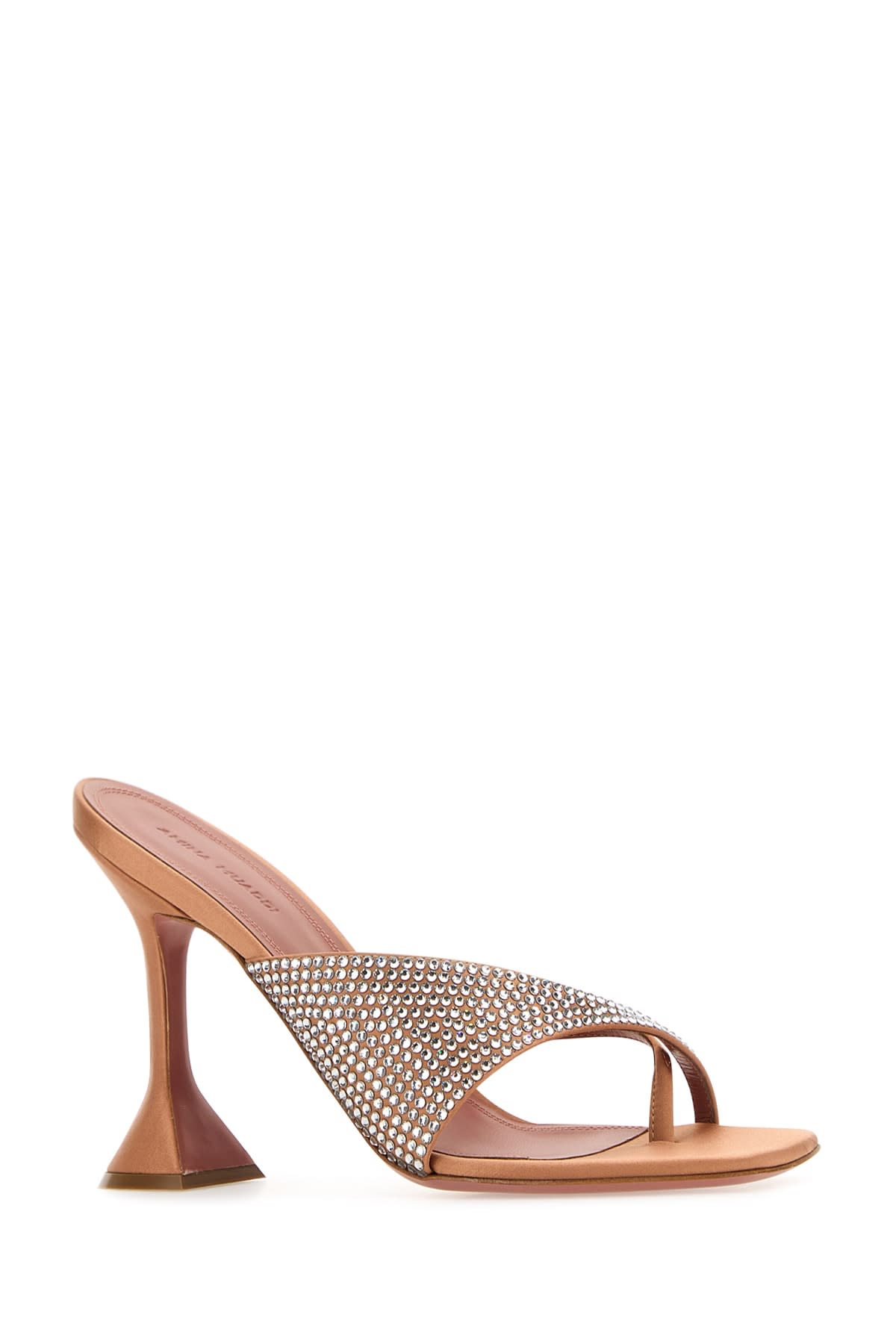 Amina Muaddi Woman Thong Sandal Apricot Size 7.5 Textile Fibers In Metallic